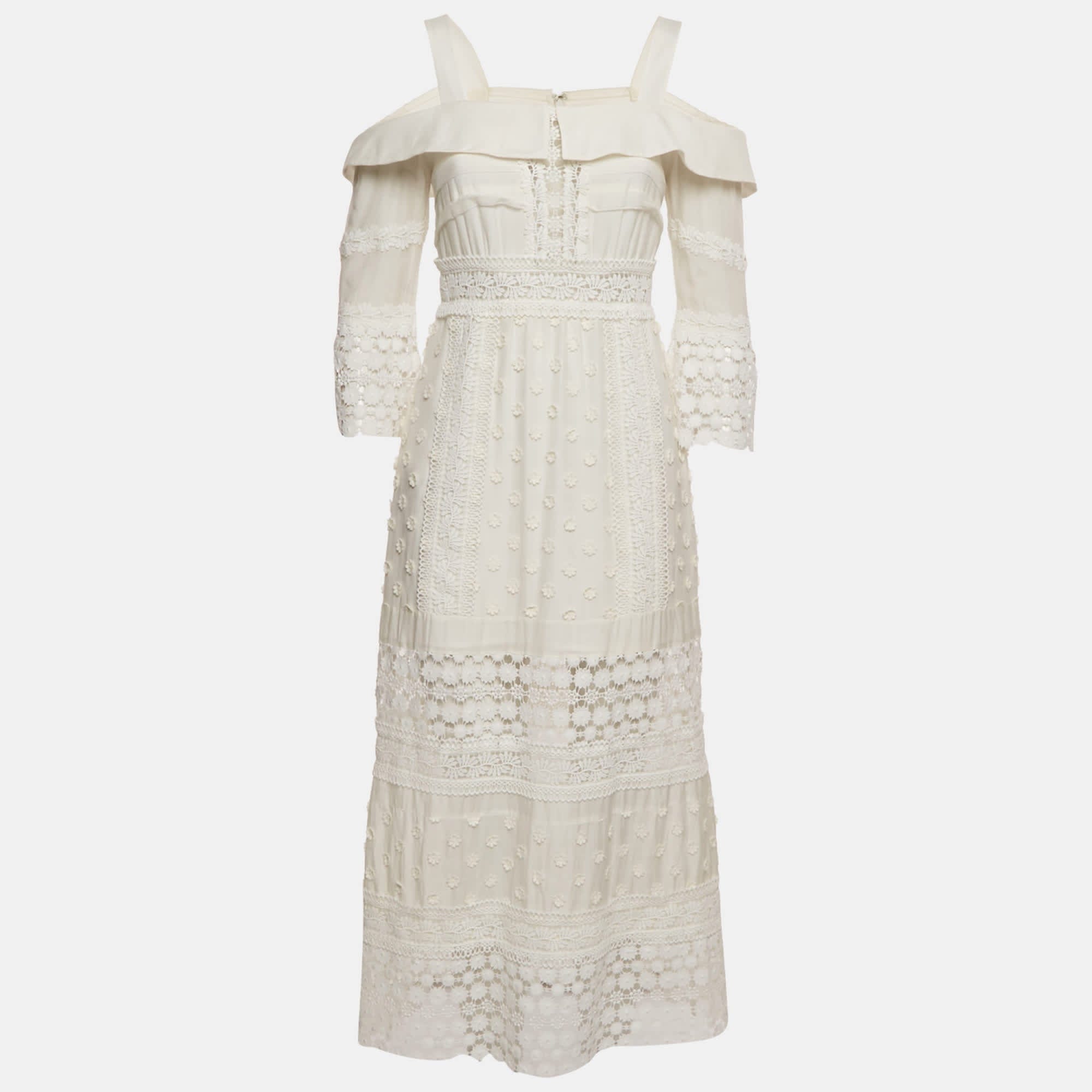 White Lace Insert Cotton Midi Dress Dress