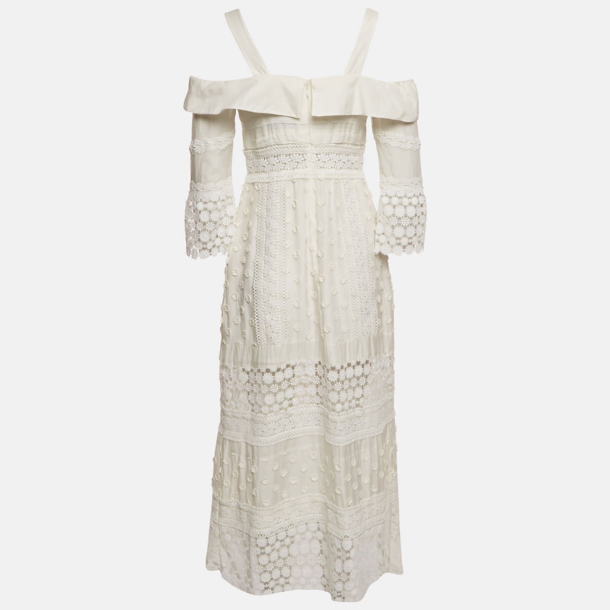 White Lace Insert Cotton Midi Dress Dress