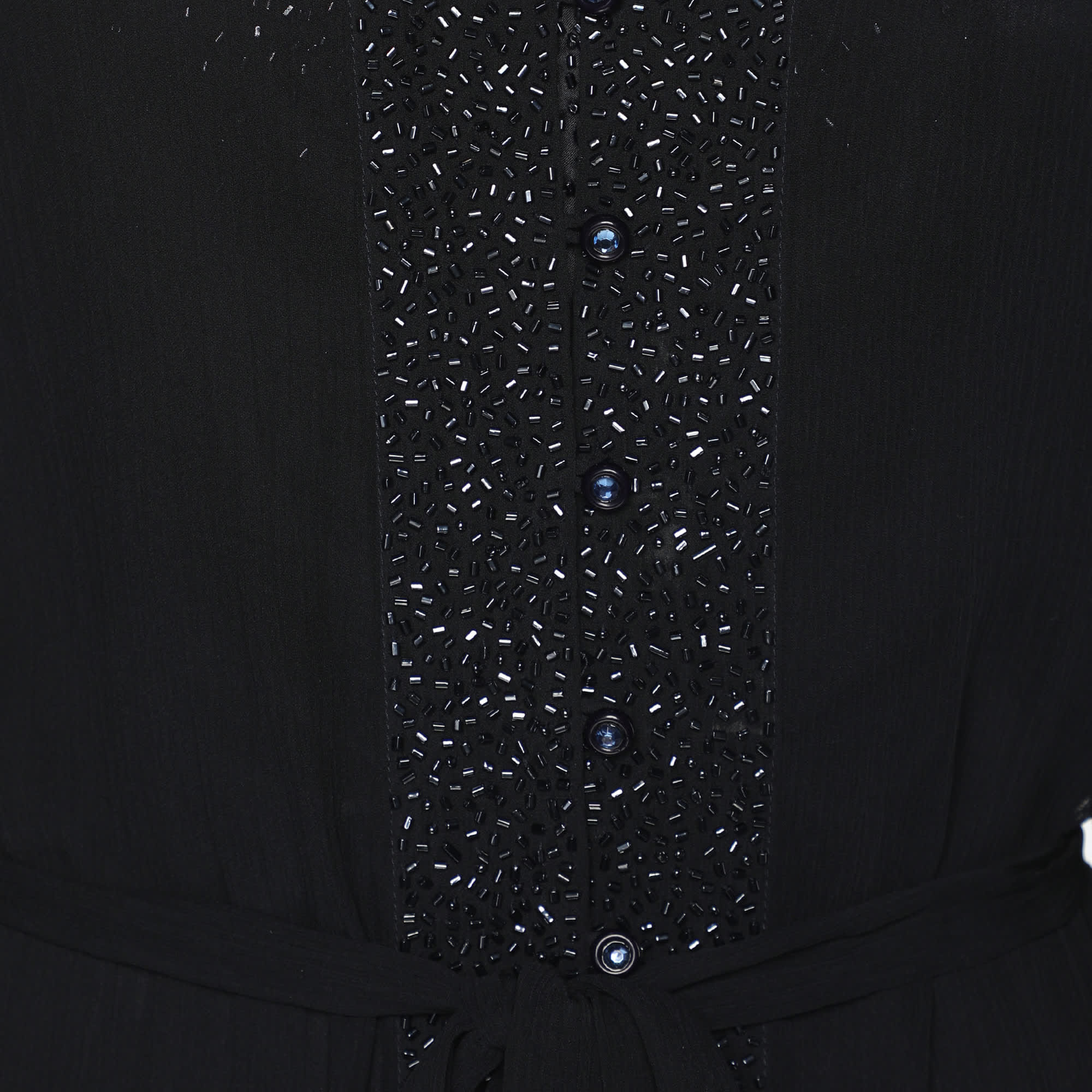 Elena Miro Black Chiffon Embellished Long Sleeve Shirt Set