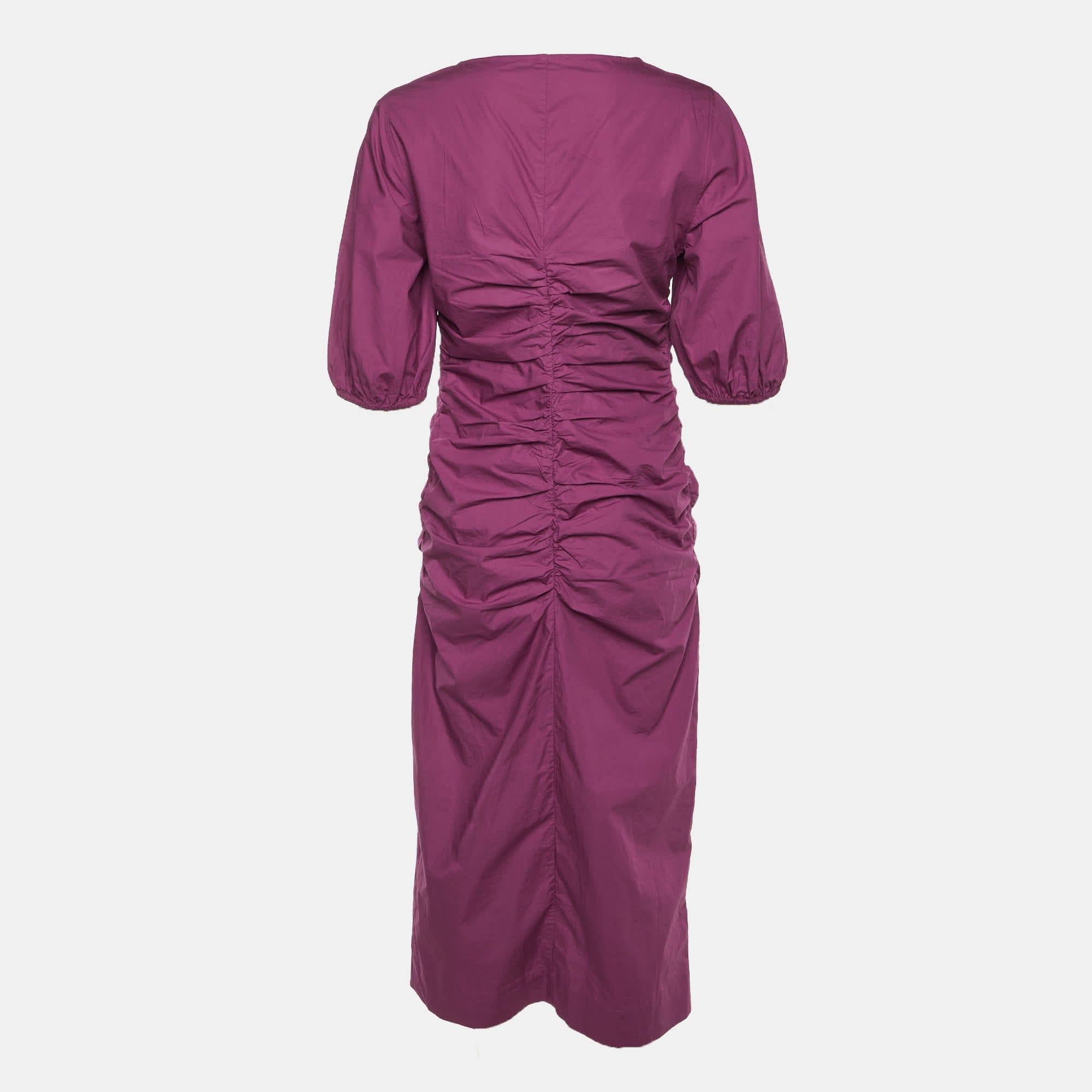 Purple Wine Cotton Ruched Midi Dress