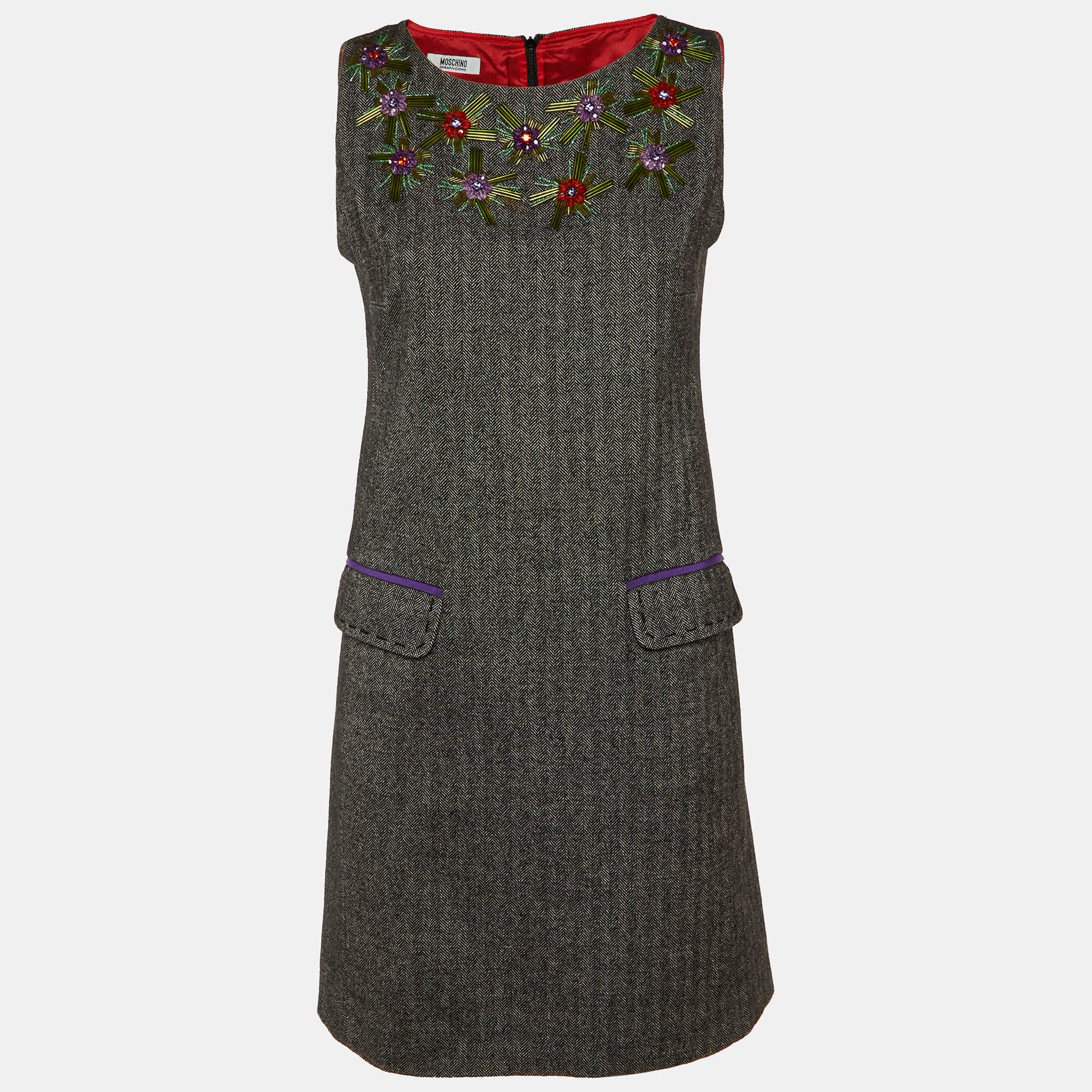 And Cheap And Chic Charcoal Grey Patterned Embellished Shift Dress