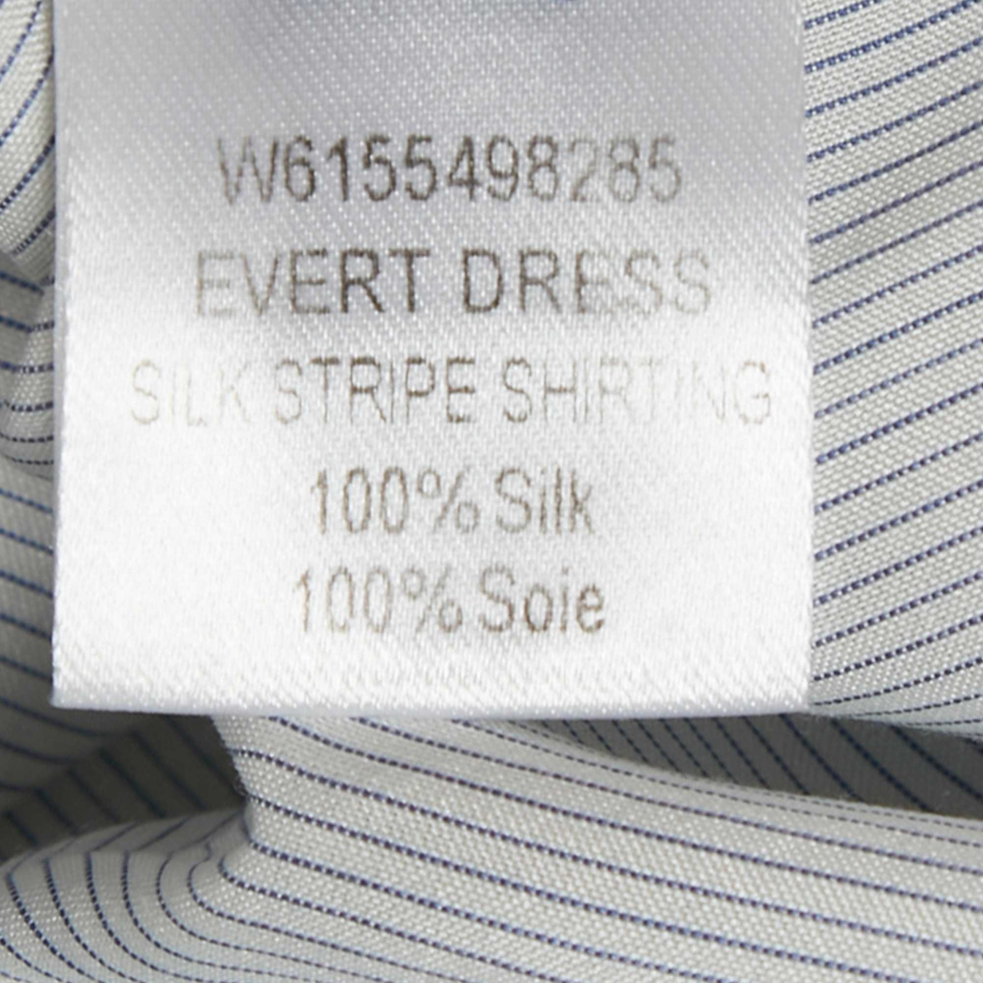 White Striped Silk Ruffle Neck Shirt Dress