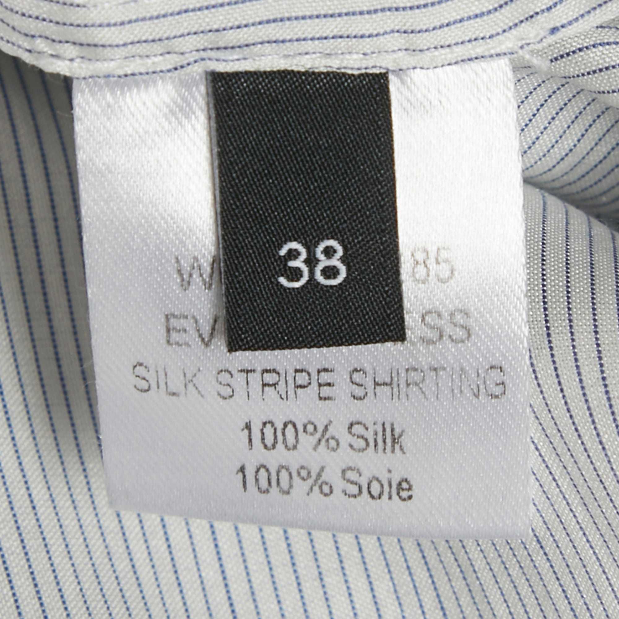 White Striped Silk Ruffle Neck Shirt Dress