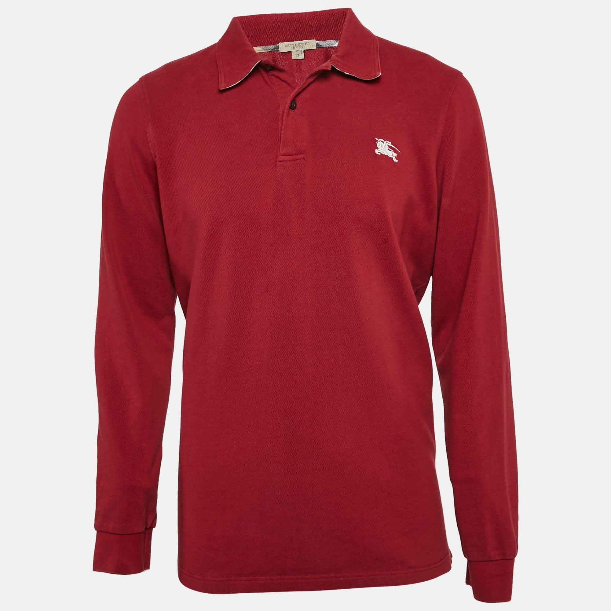 Logo Brit Red Logo Embroidered Cotton Pique Polo T - Shirt Xl