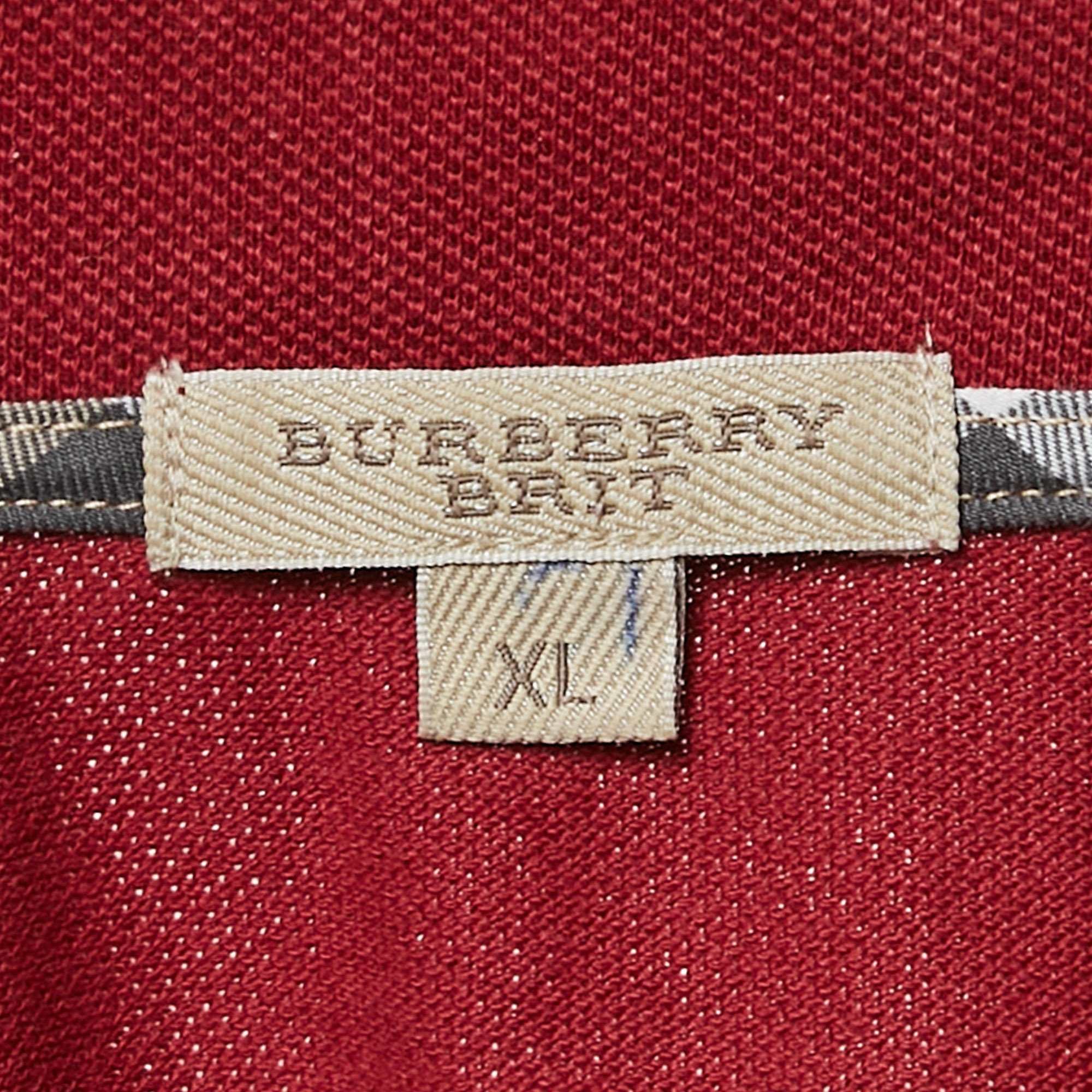 Logo Brit Red Logo Embroidered Cotton Pique Polo T - Shirt Xl