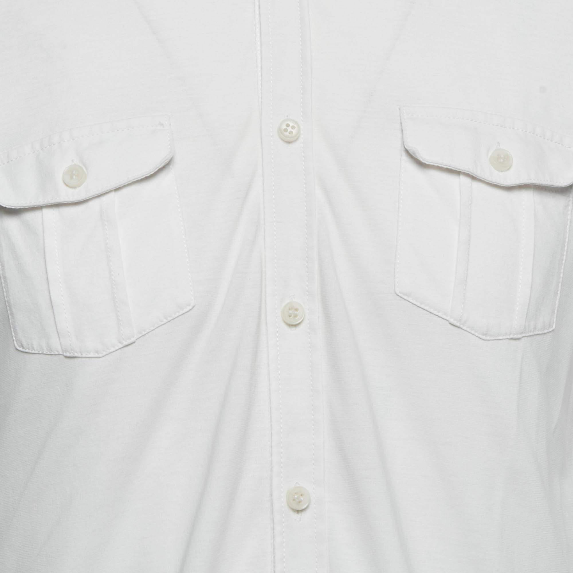 White Cotton Knit Button Front Lapra Shirt
