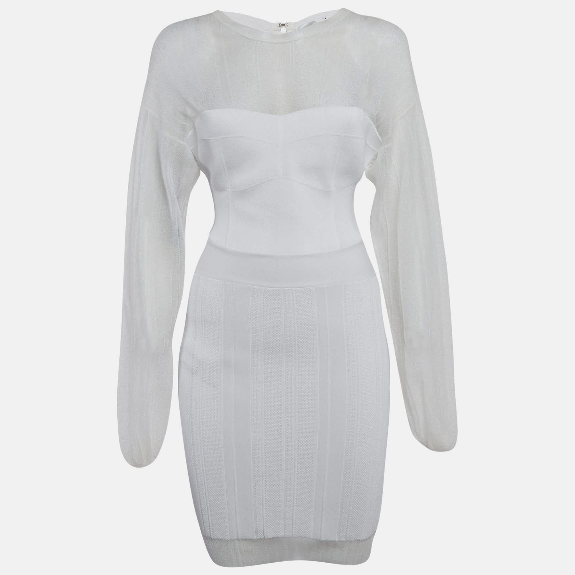 White Jersey Long Sleeve Mini Dress