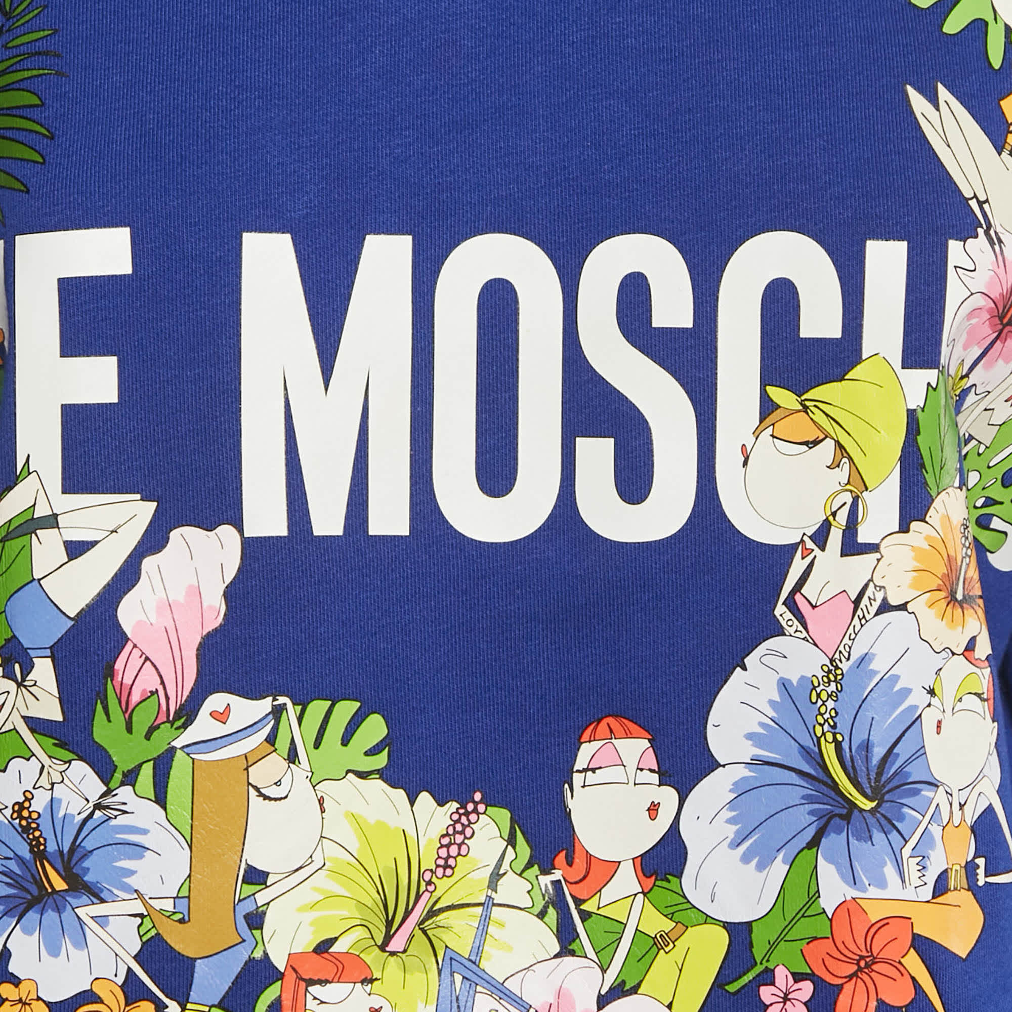 Blue Printed Cotton Crew Neck Sweatshirt