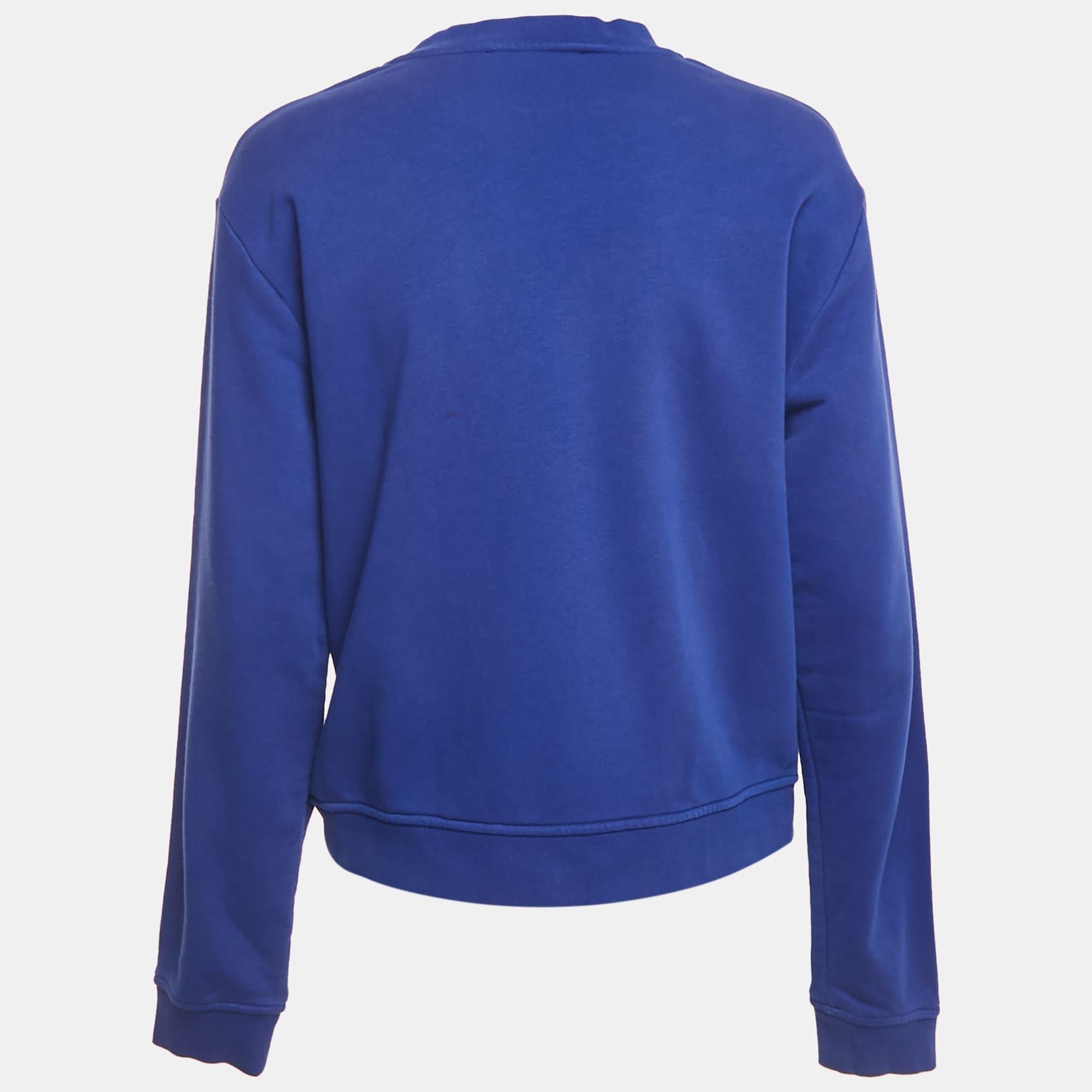 Blue Printed Cotton Crew Neck Sweatshirt