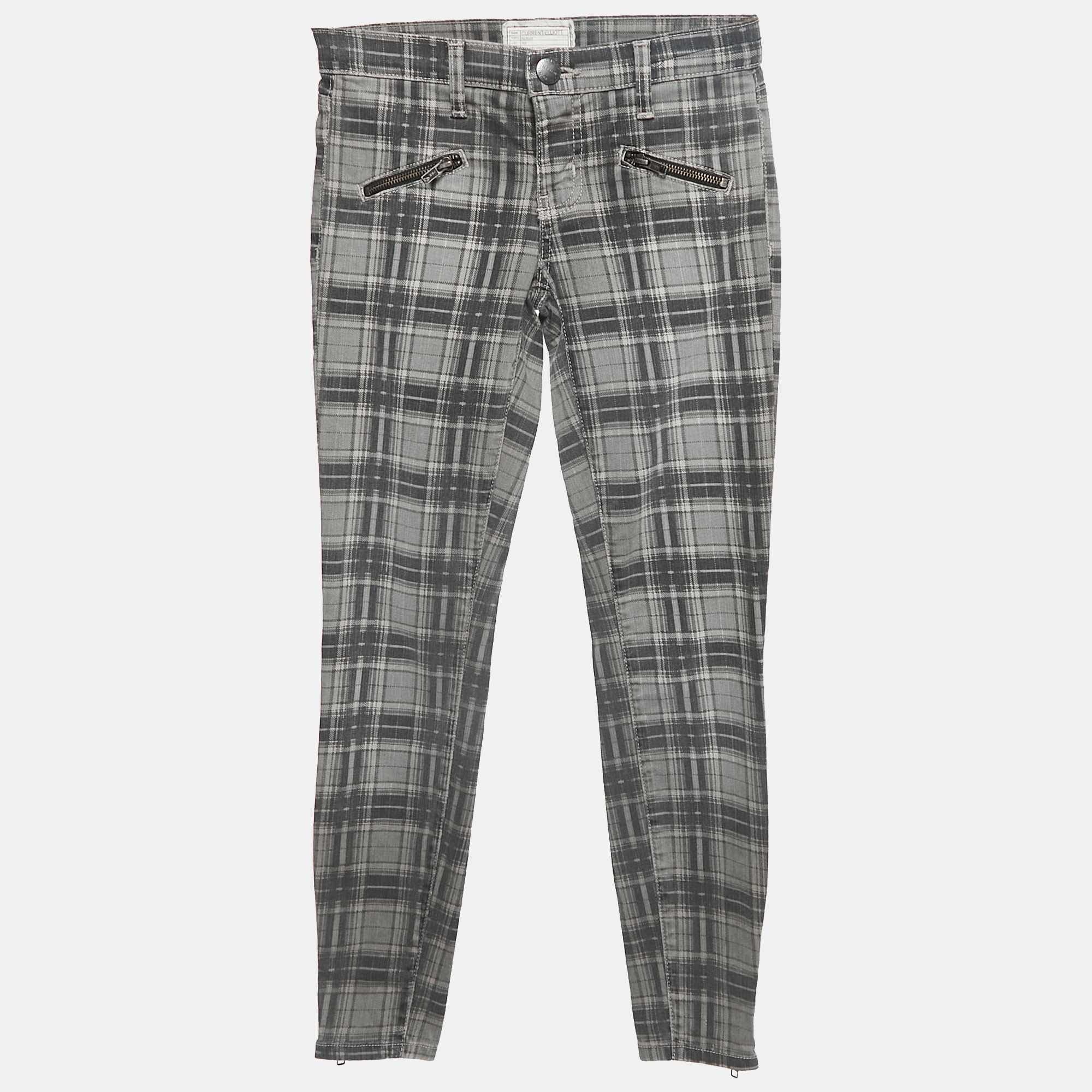 SOHO Grey Plaid Cotton Soho Zip Stiletto Pants S Waist 24"