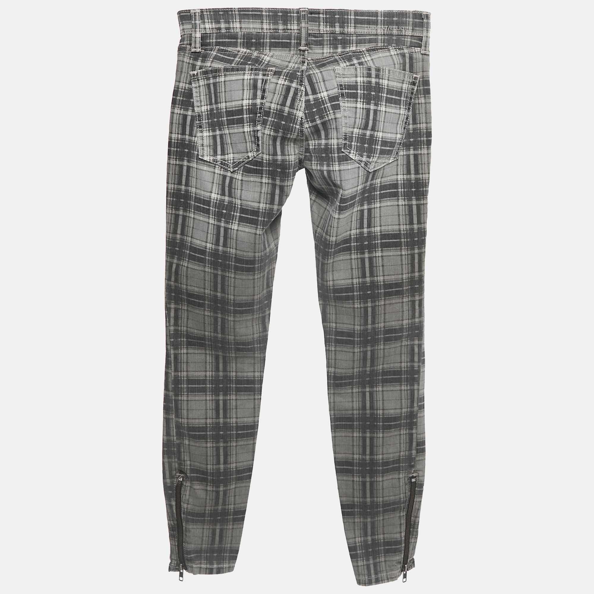 SOHO Grey Plaid Cotton Soho Zip Stiletto Pants S Waist 24"