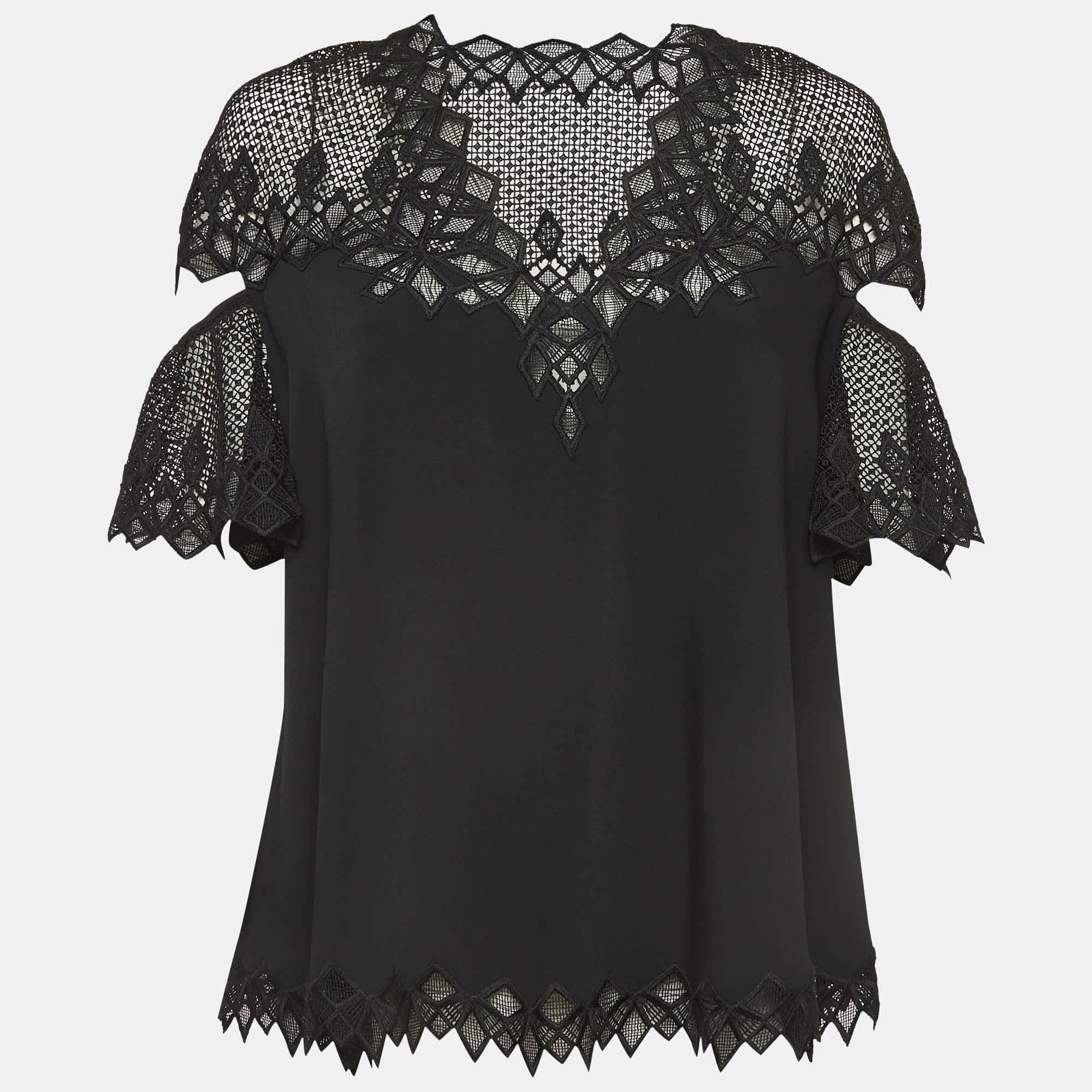 Jonathan Simkhai Black Lace Trim Crepe Cut - Out Sleeve Detail Blouse