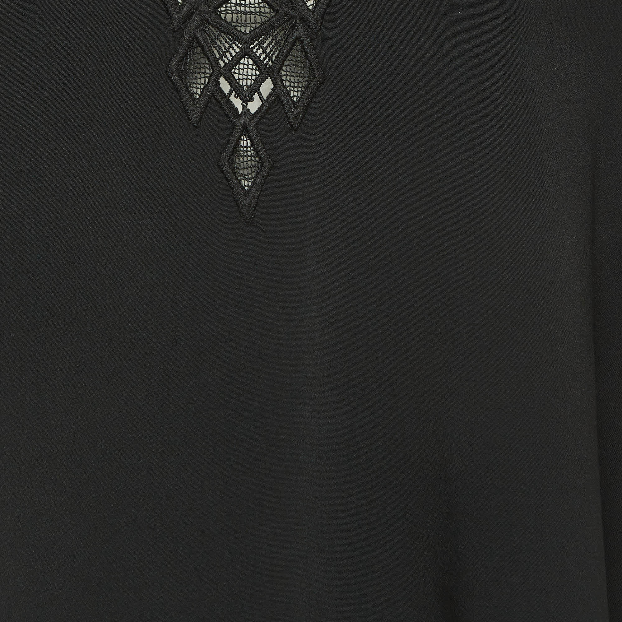 Jonathan Simkhai Black Lace Trim Crepe Cut - Out Sleeve Detail Blouse