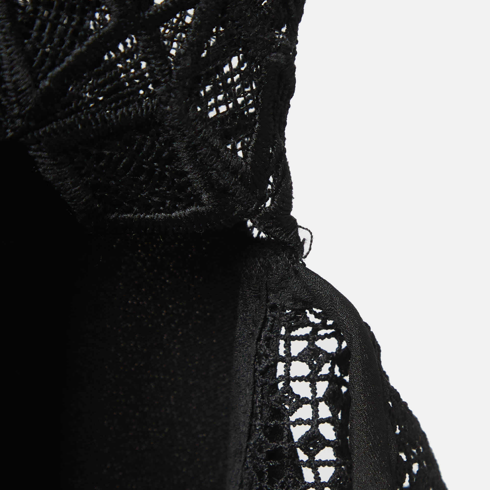 Jonathan Simkhai Black Lace Trim Crepe Cut - Out Sleeve Detail Blouse