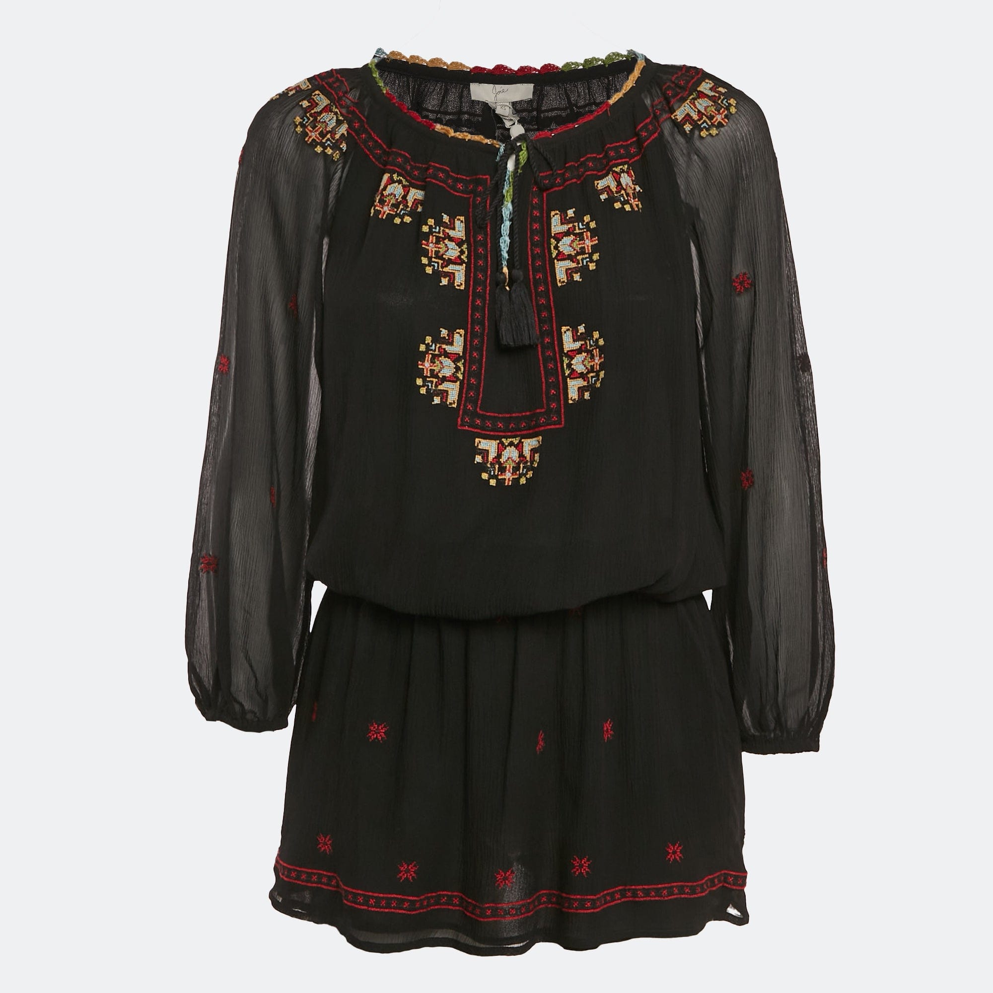 Joie Black Embroidered Silk Crepe Geromine Mini Dress