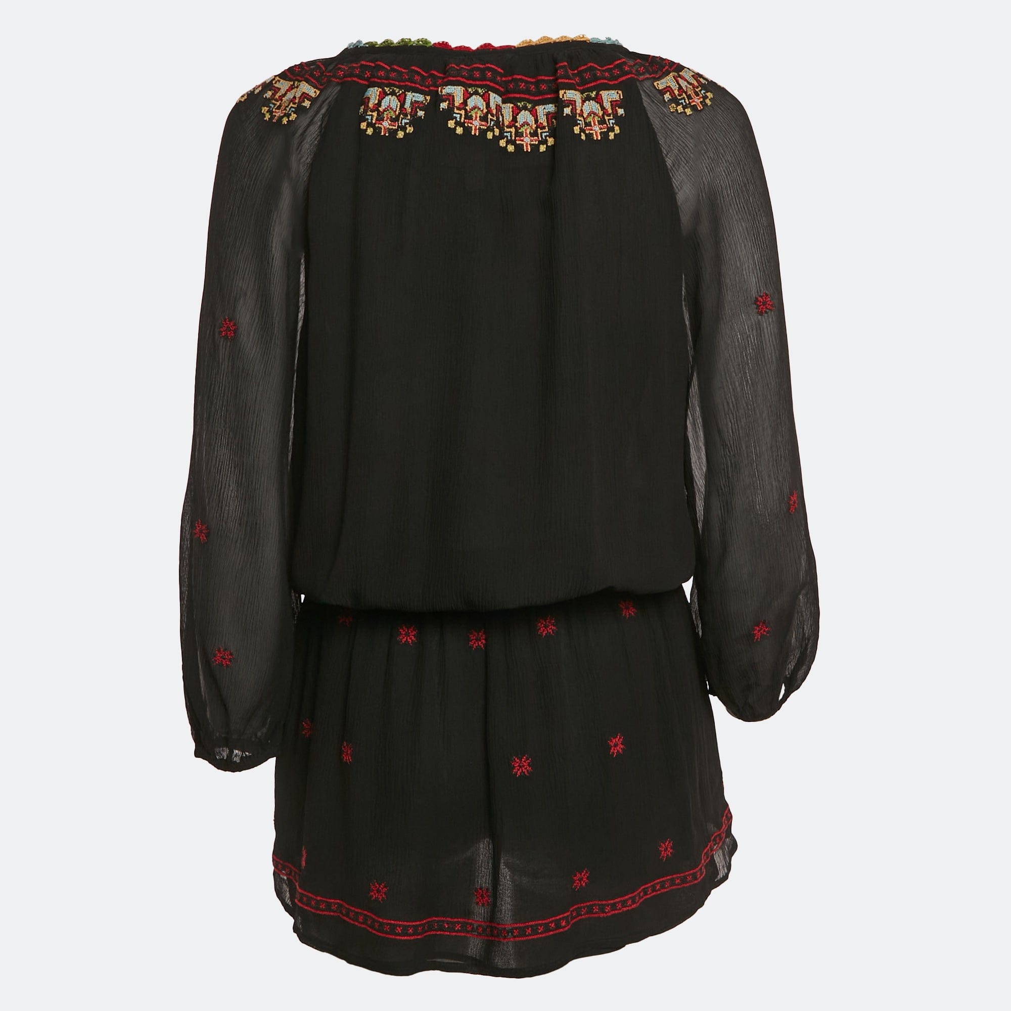 Joie Black Embroidered Silk Crepe Geromine Mini Dress