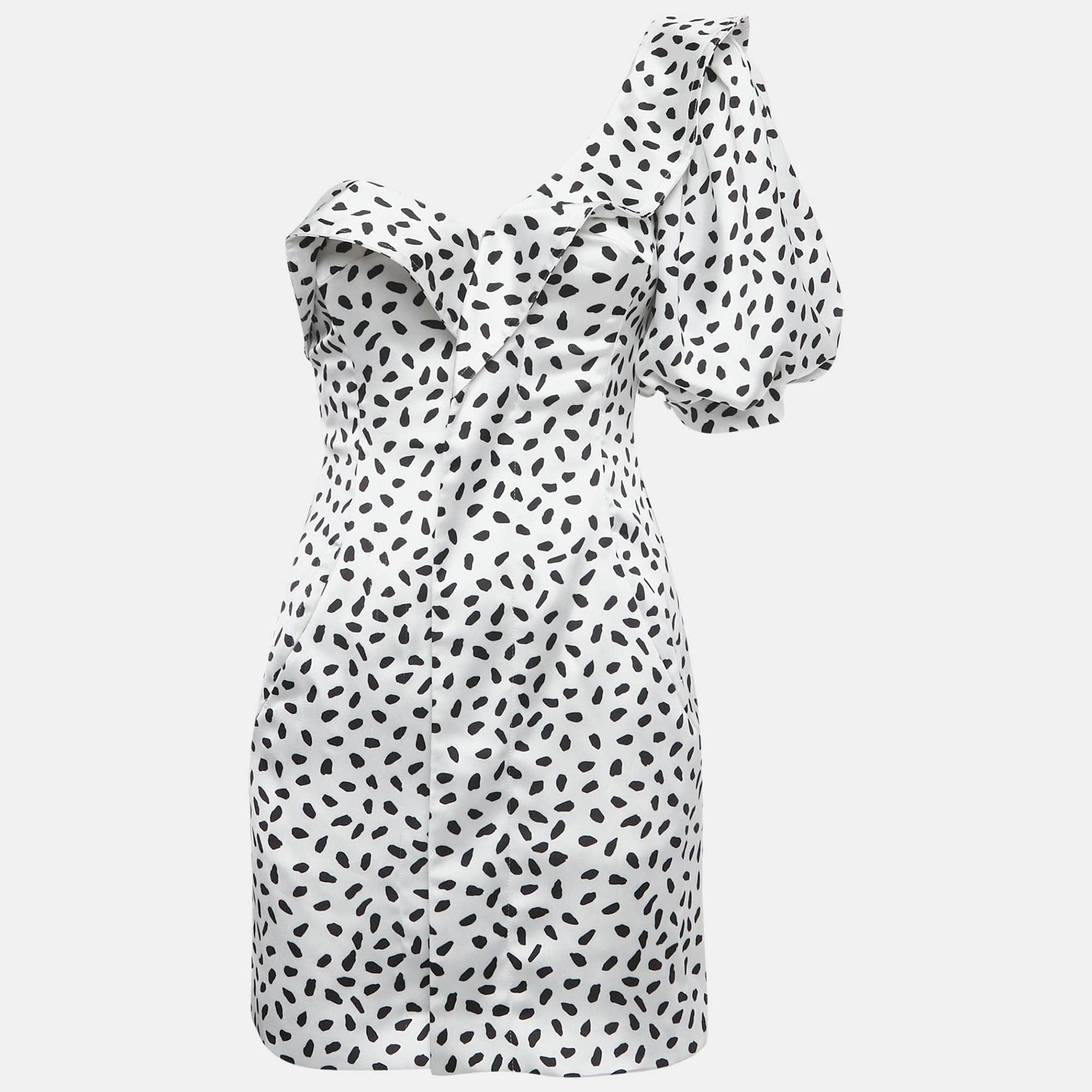 White Dotted Satin One Shoulder Mini Dress