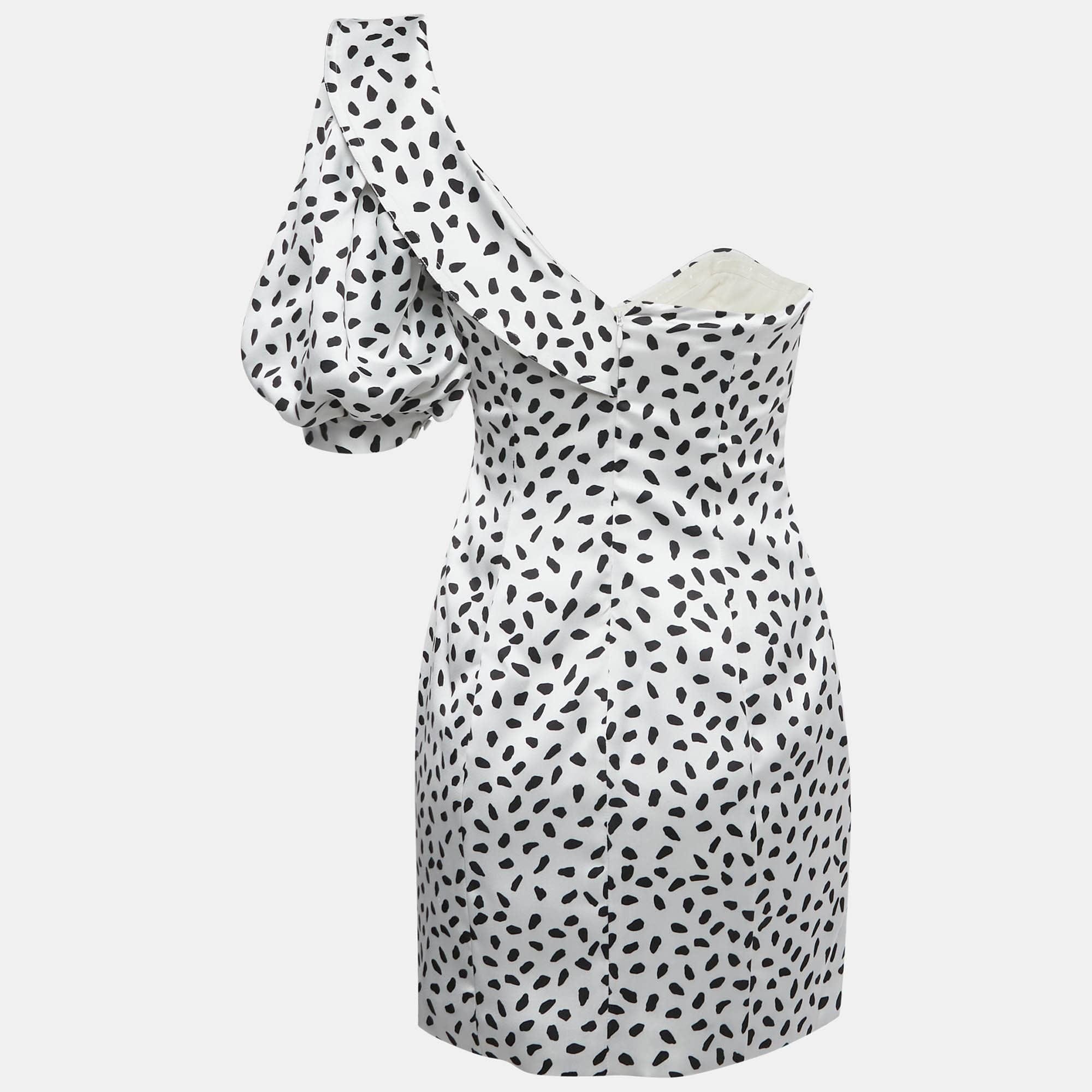 White Dotted Satin One Shoulder Mini Dress