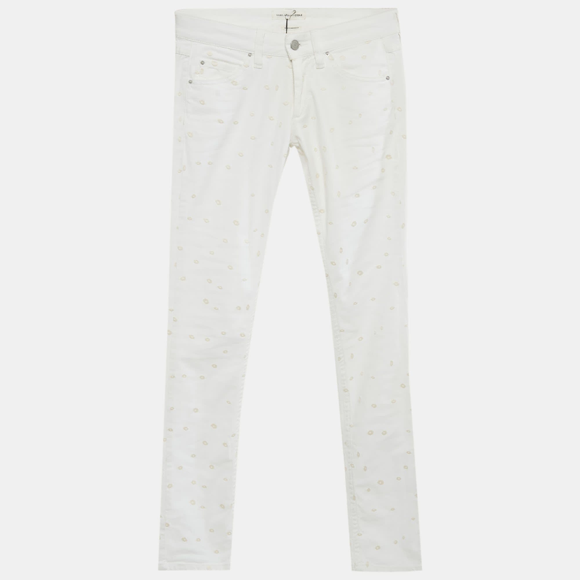 WHITE* étoile White Embroidered Denim Rumba Jeans S Waist 27"