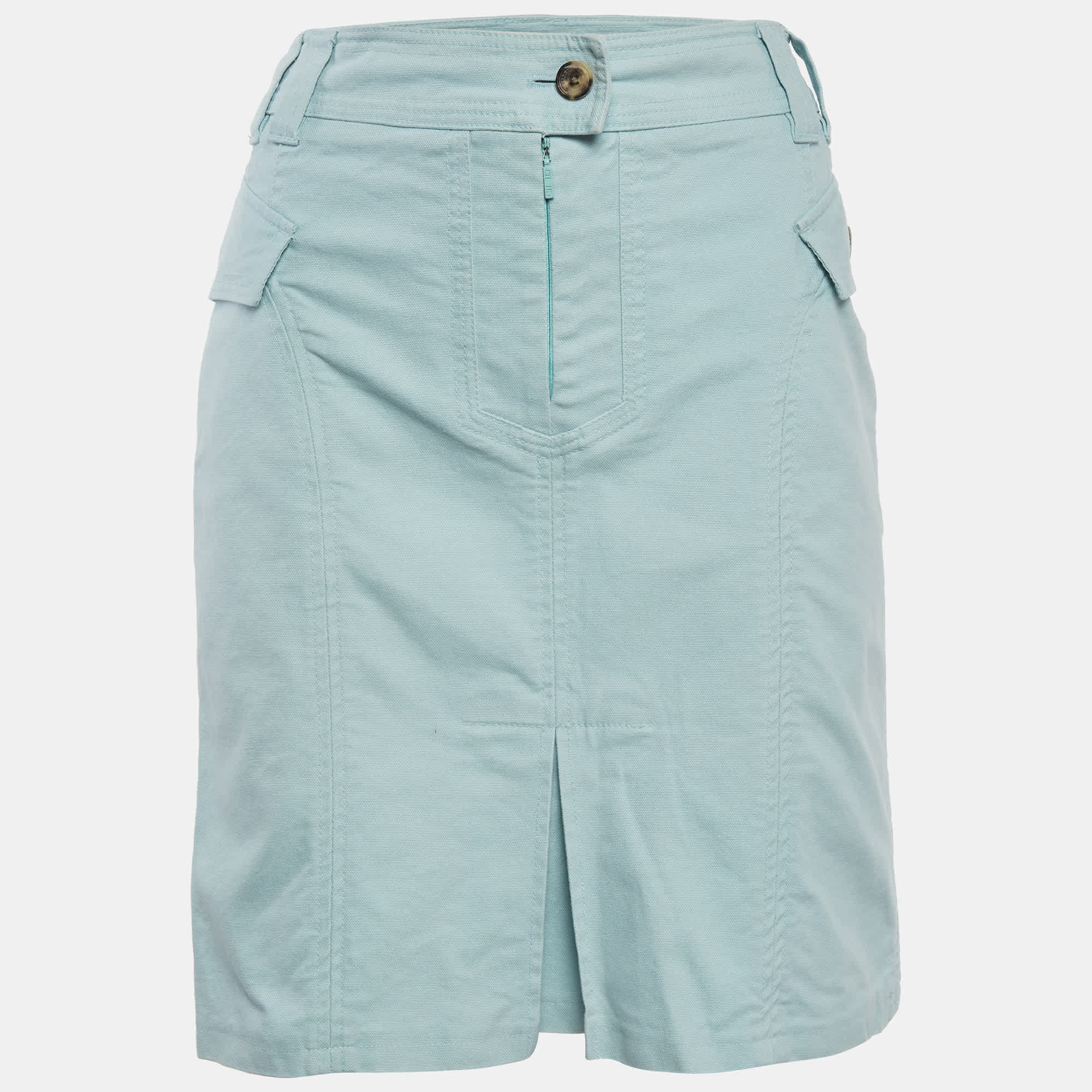 Ch Carolina Herrera Sky Blue Canvas Flap Detail Mini Skirt
