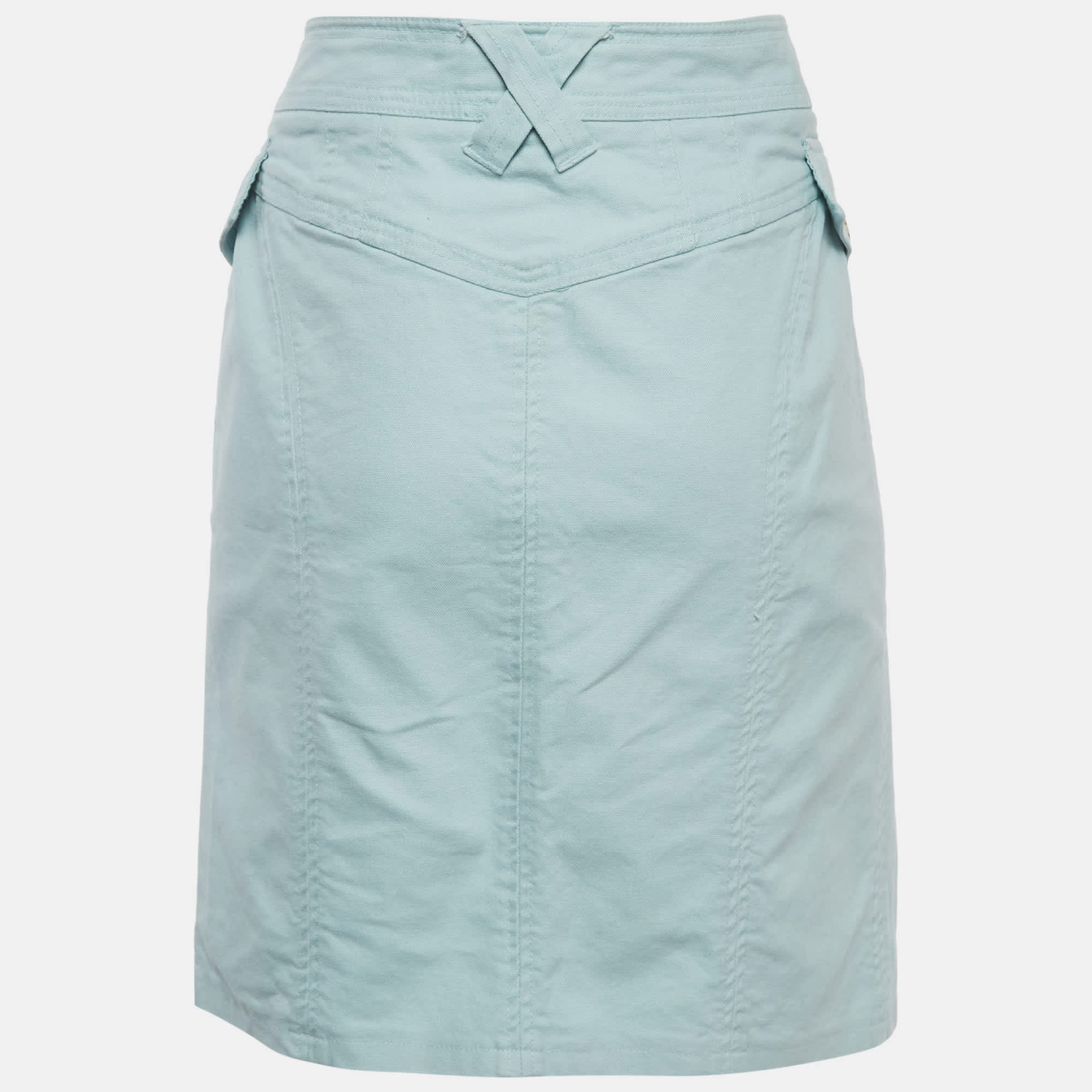 Ch Carolina Herrera Sky Blue Canvas Flap Detail Mini Skirt