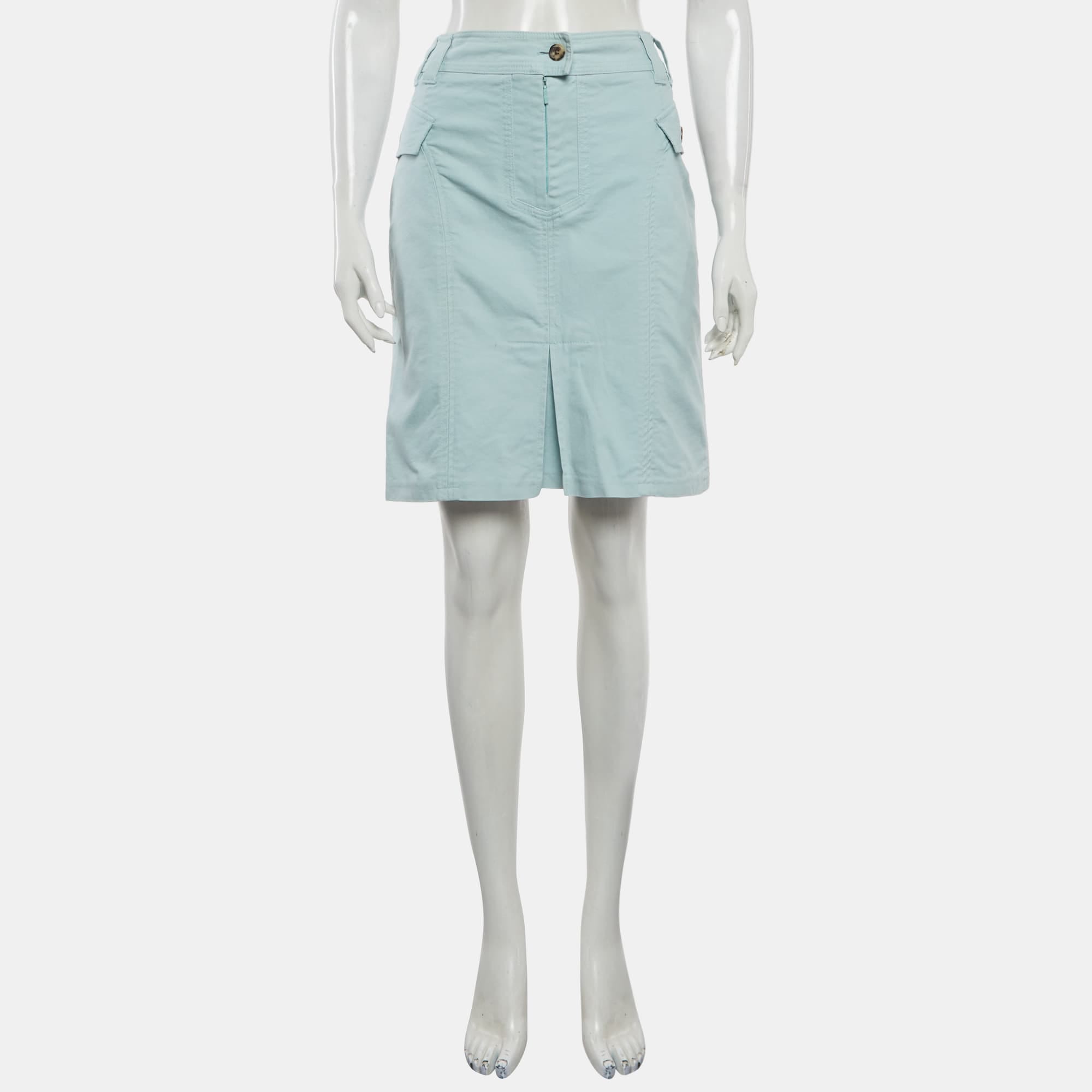 Ch Carolina Herrera Sky Blue Canvas Flap Detail Mini Skirt