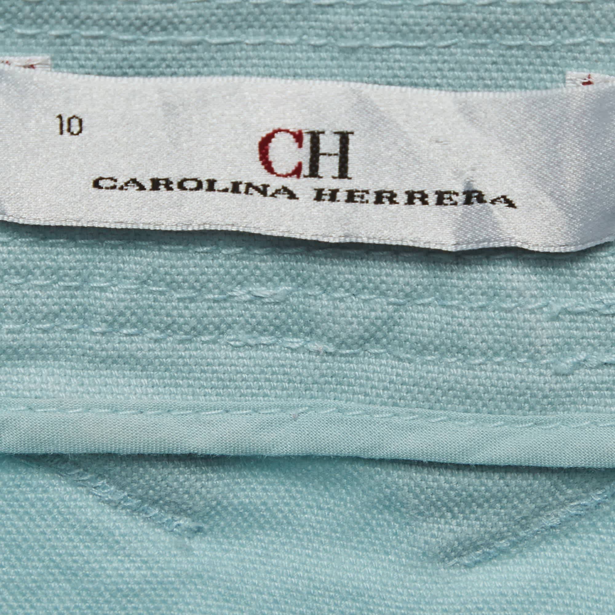 Ch Carolina Herrera Sky Blue Canvas Flap Detail Mini Skirt