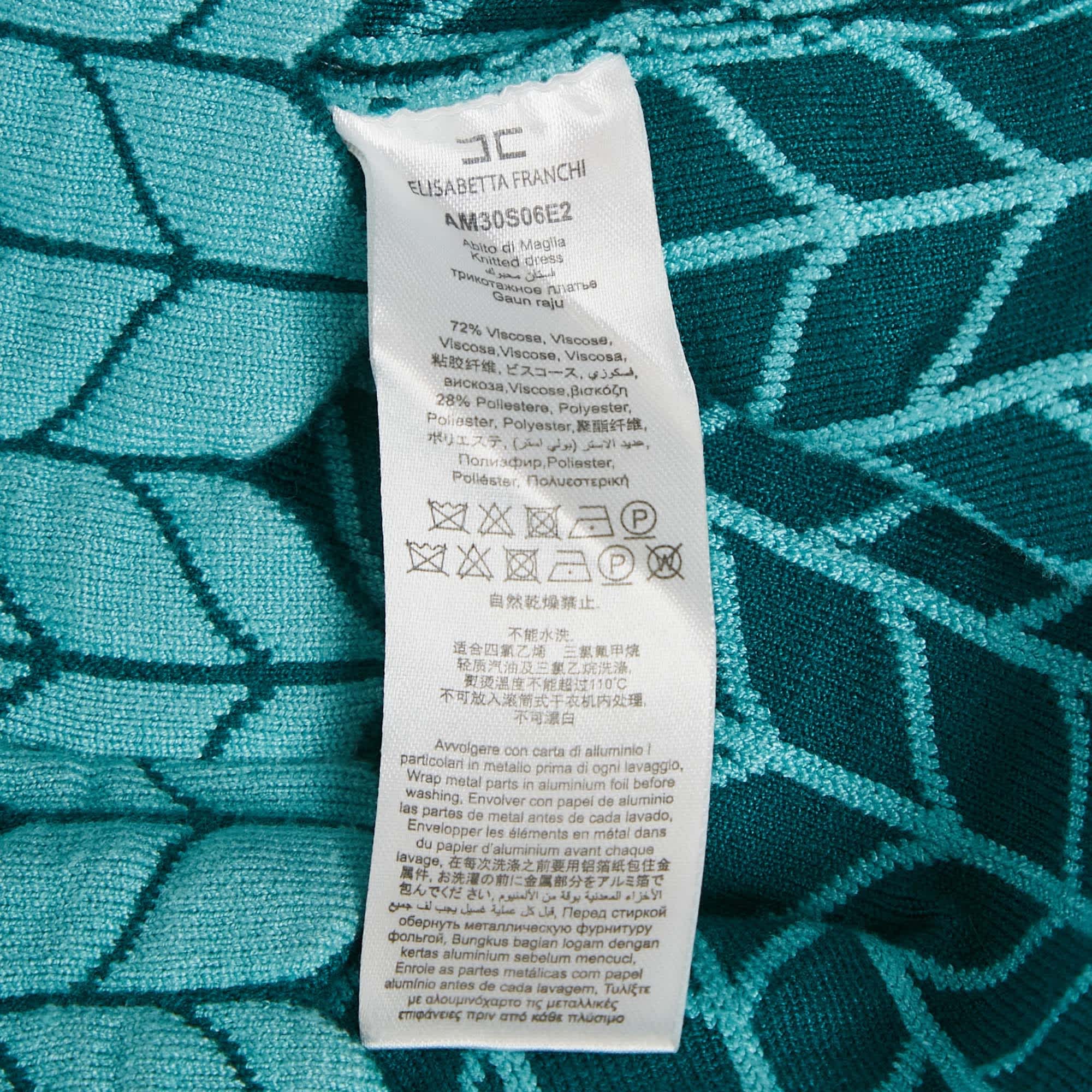 Blue Patterned Stretch Knit Scallop Hem Bodycon Dress