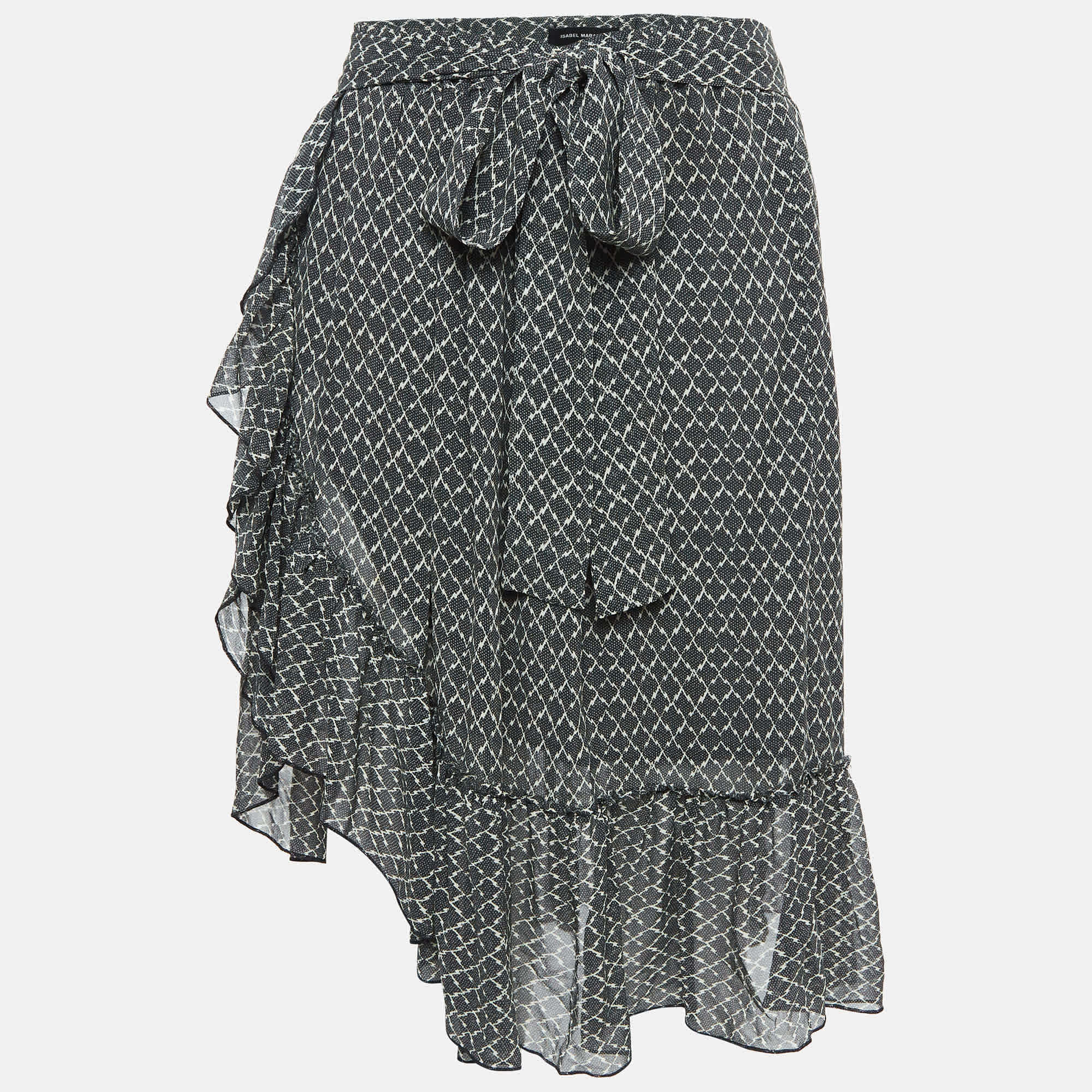 WHITE* Black/white Printed Silk Ruffled Short Skirt