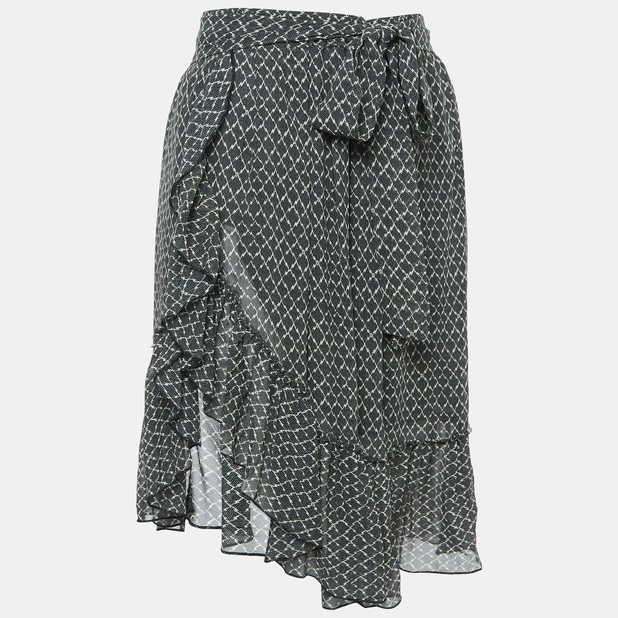 WHITE* Black/white Printed Silk Ruffled Short Skirt