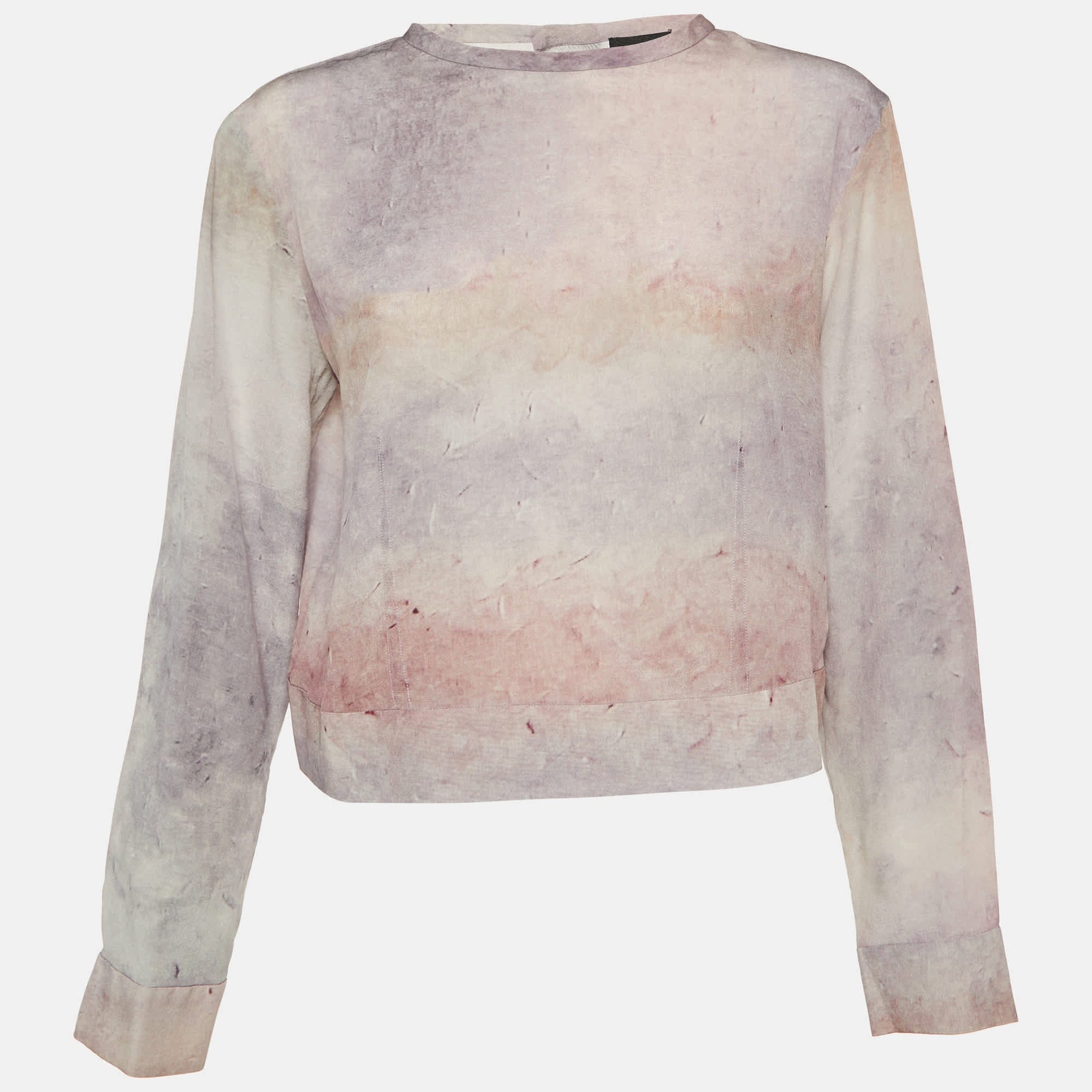 Purple Pink/purple Printed Silk Open Back Blouse