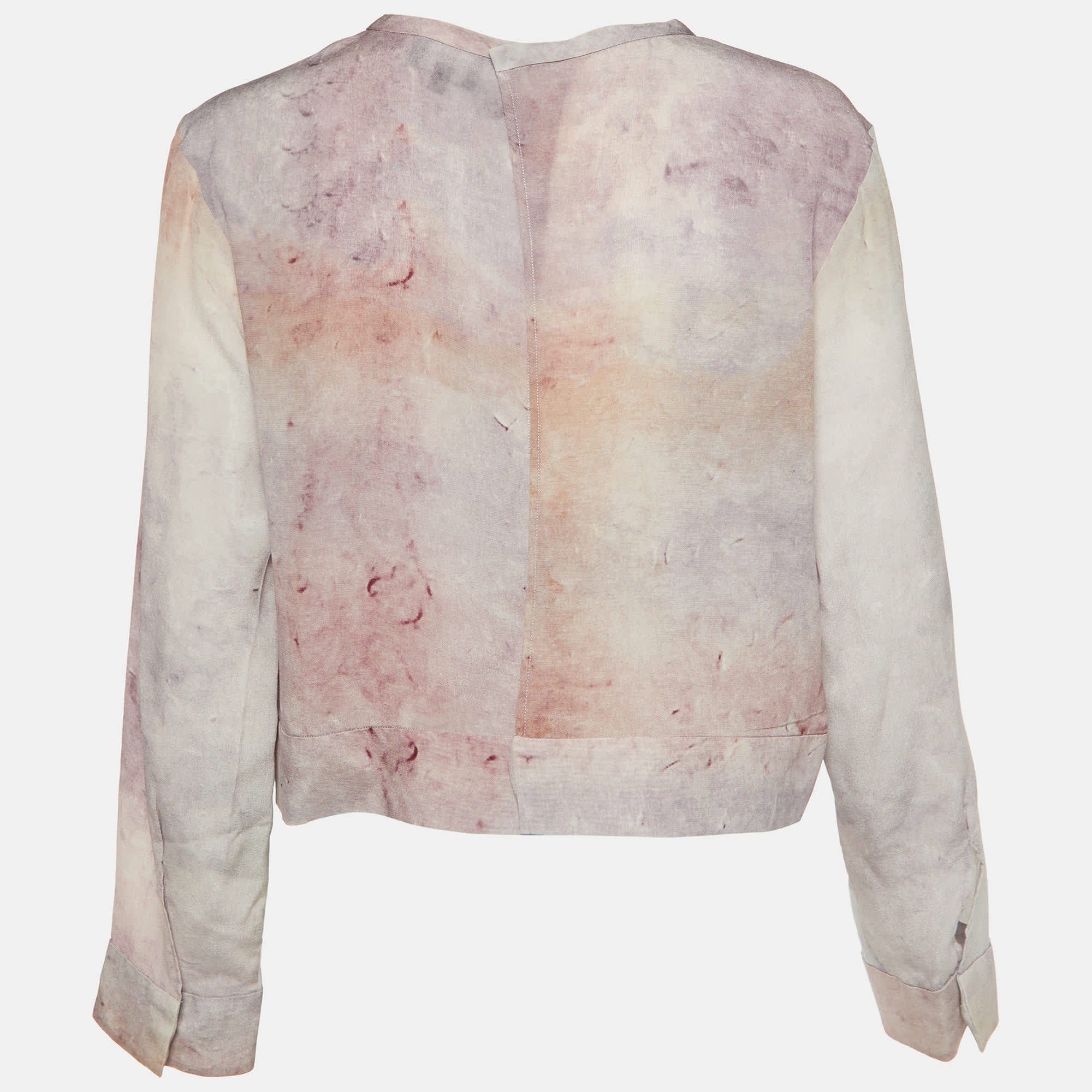 Purple Pink/purple Printed Silk Open Back Blouse