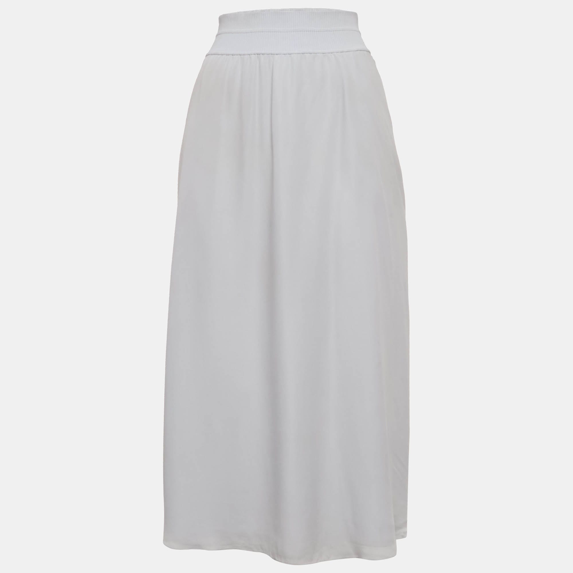 Blue Light Blue Silk Flared Midi Skirt