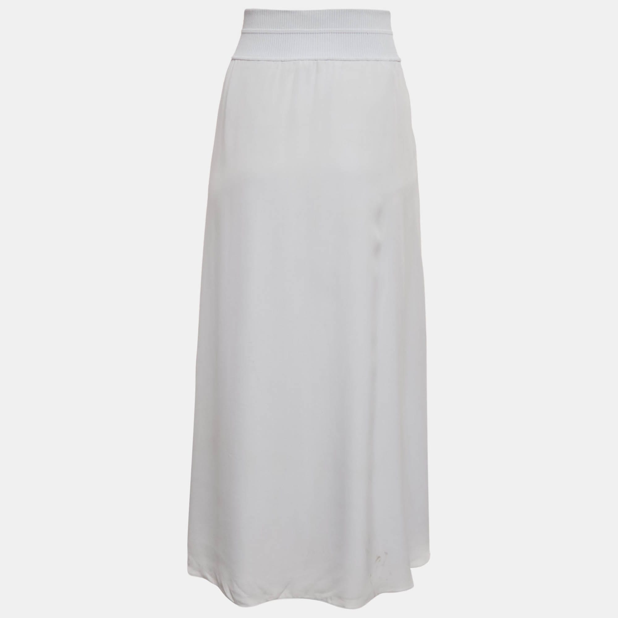 Blue Light Blue Silk Flared Midi Skirt