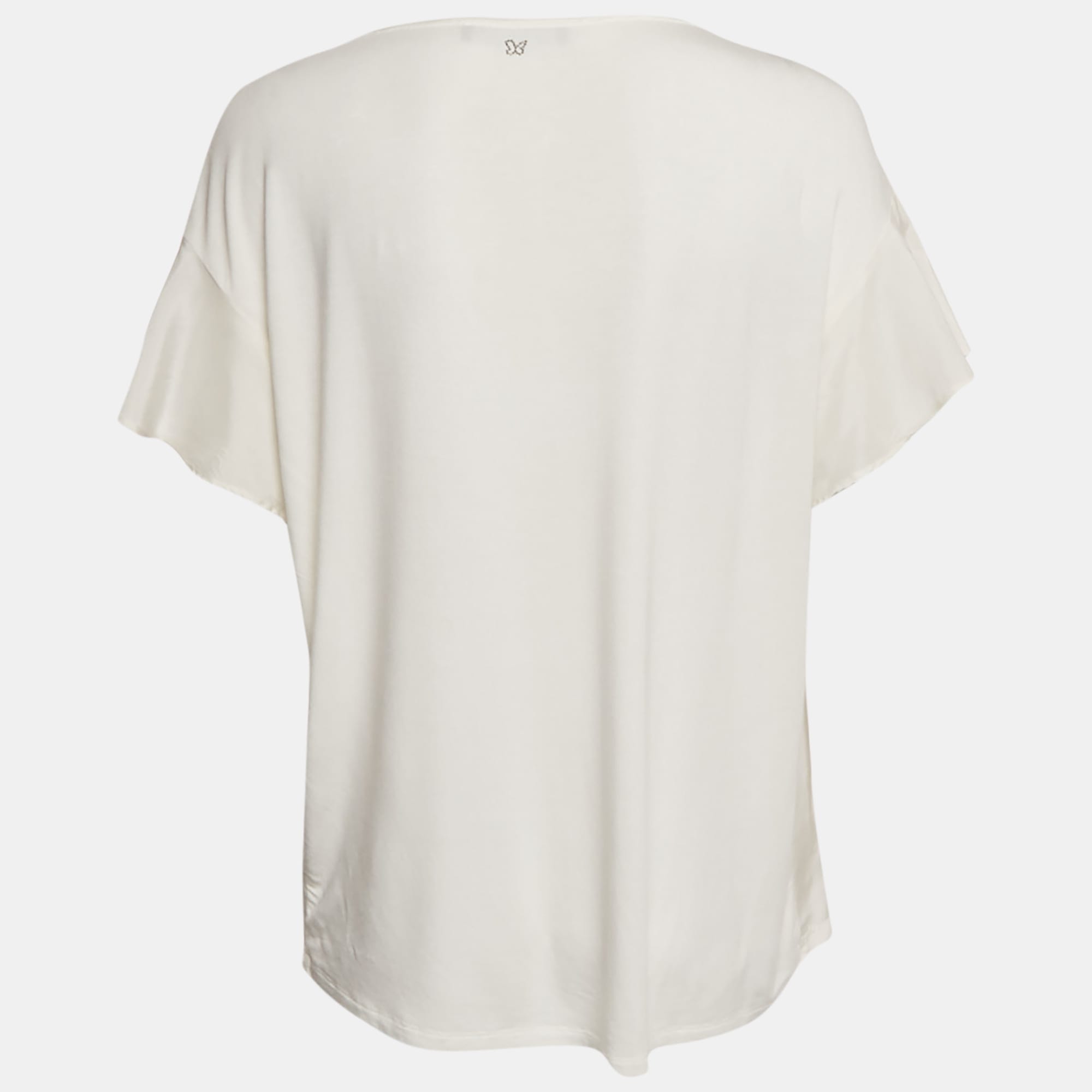 White Sequin Embroidered Silk And Jersey Top