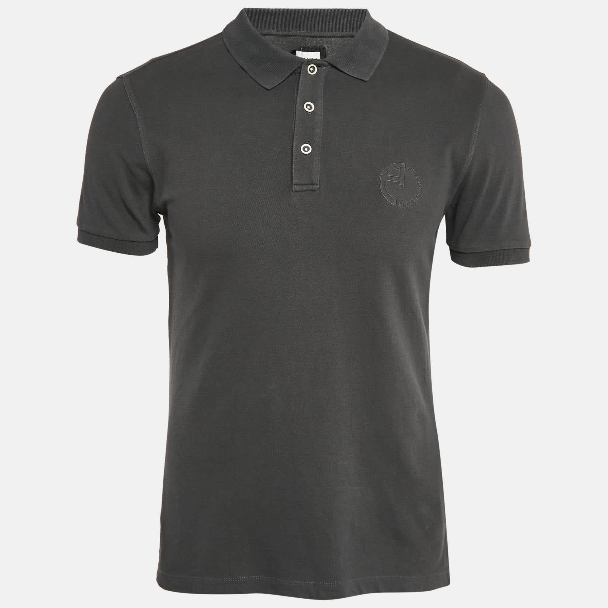 Logo Grey Logo Embroidered Cotton Pique Polo T - Shirt