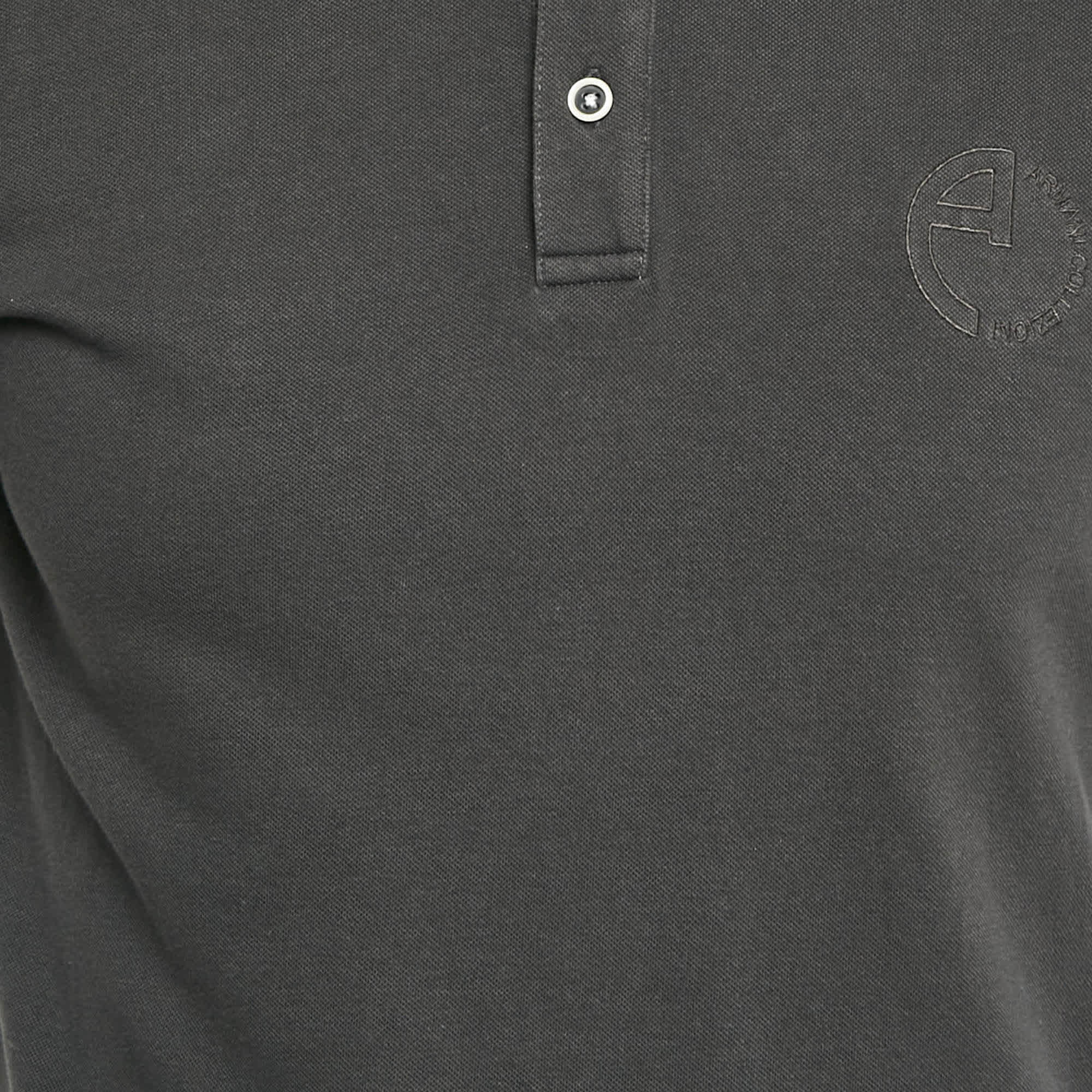 Logo Grey Logo Embroidered Cotton Pique Polo T - Shirt