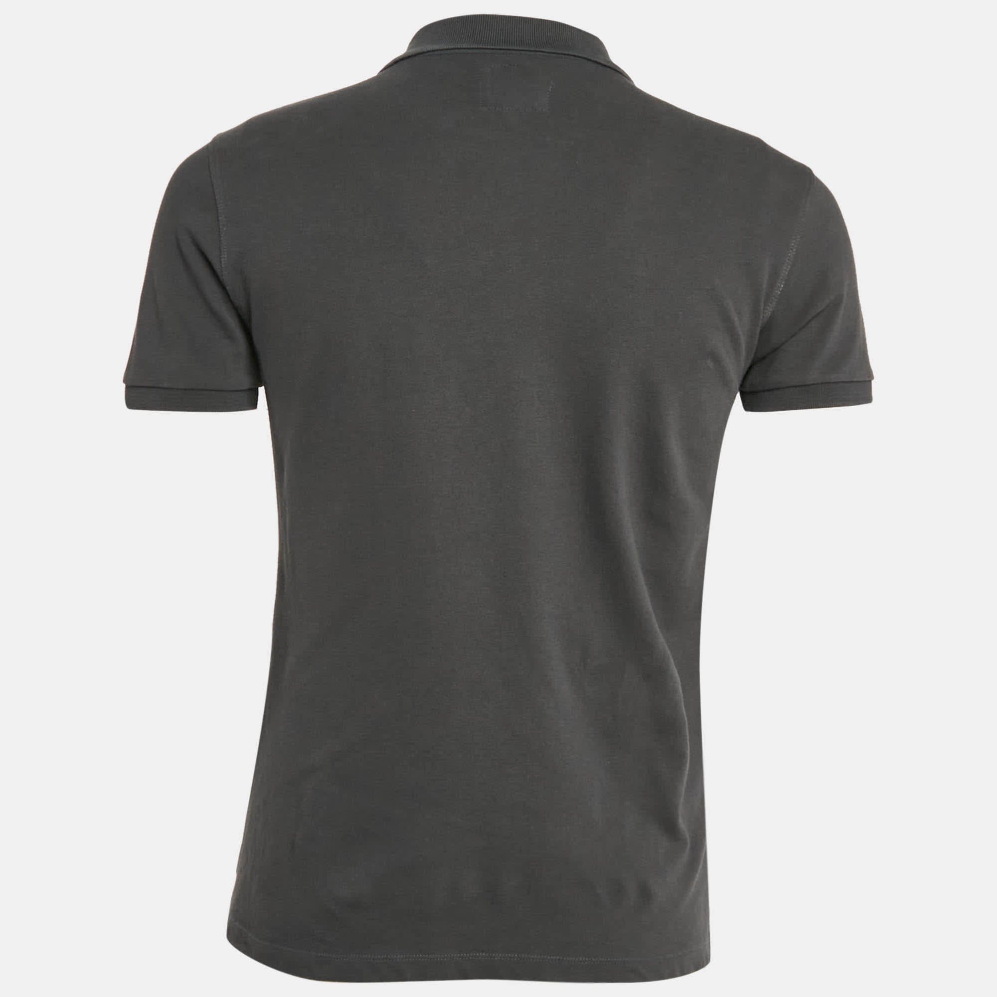 Logo Grey Logo Embroidered Cotton Pique Polo T - Shirt