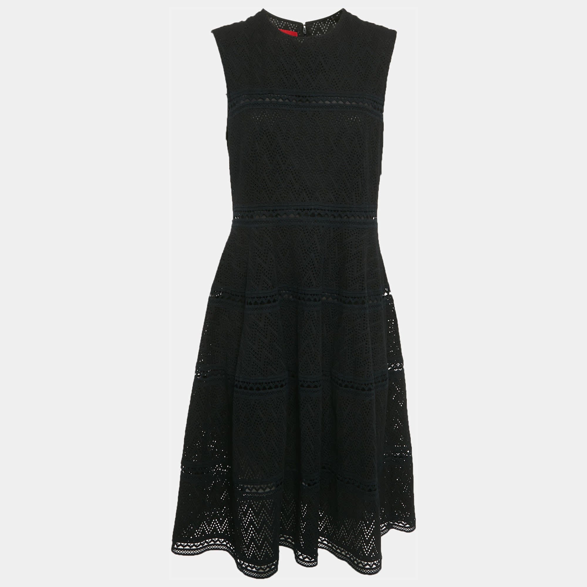 Ch Carolina Herrera Black Cutwork Cotton Sleeveless Midi Dress