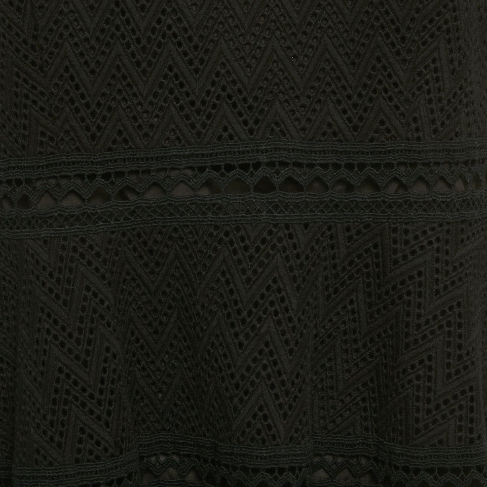 Ch Carolina Herrera Black Cutwork Cotton Sleeveless Midi Dress