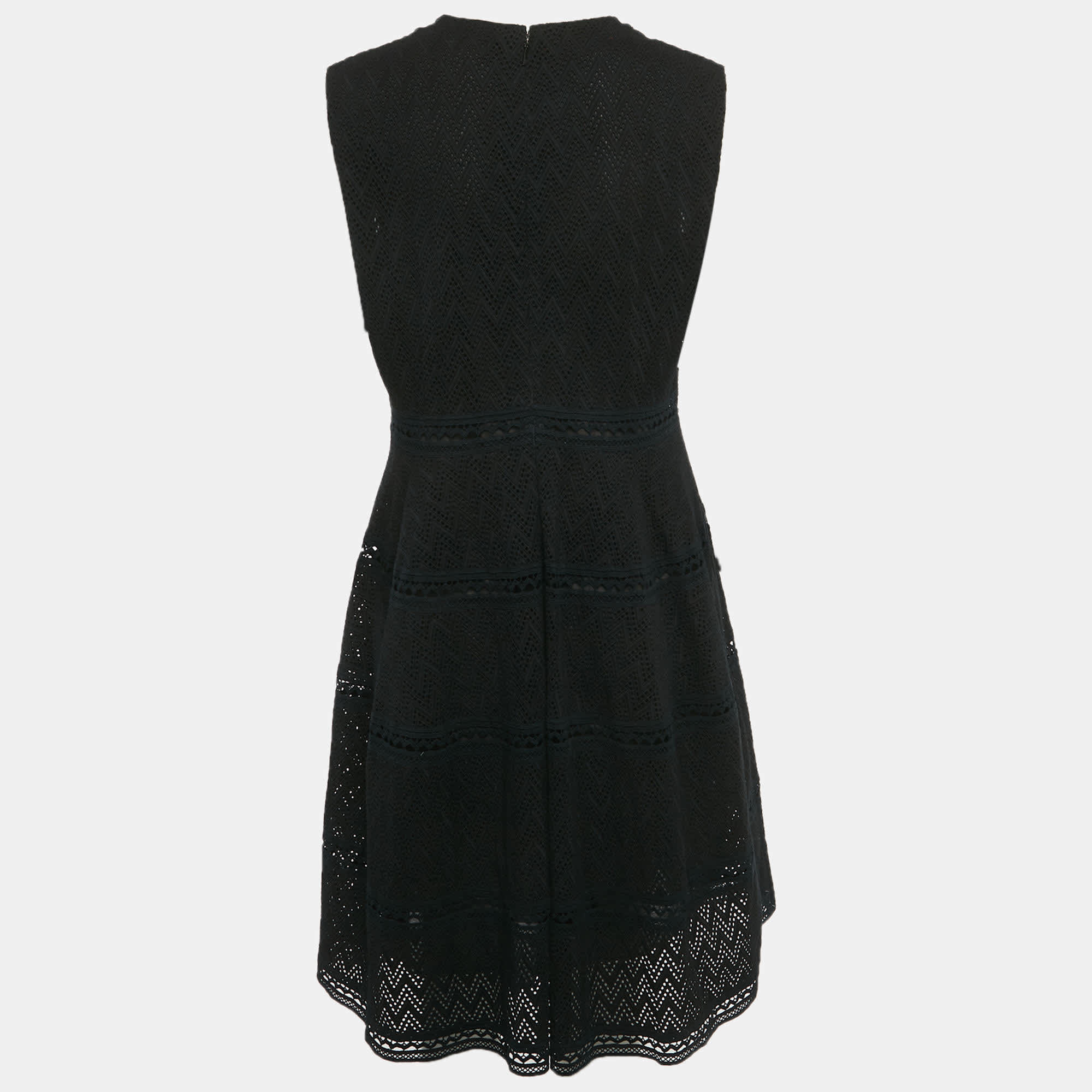 Ch Carolina Herrera Black Cutwork Cotton Sleeveless Midi Dress