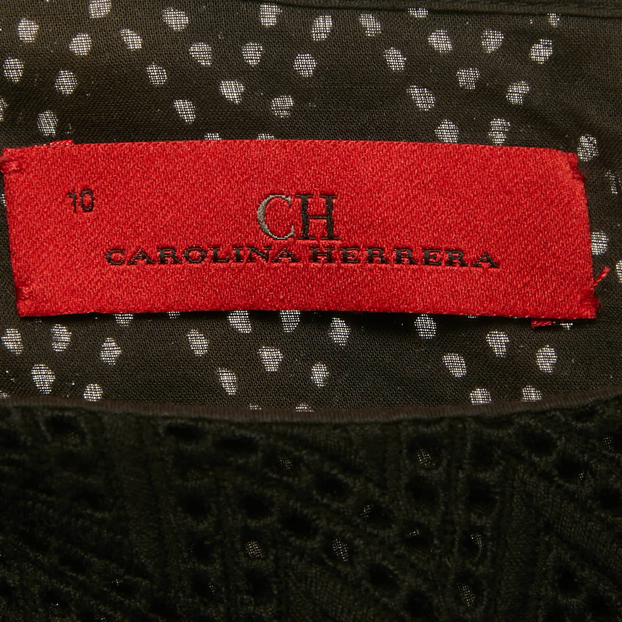 Ch Carolina Herrera Black Cutwork Cotton Sleeveless Midi Dress