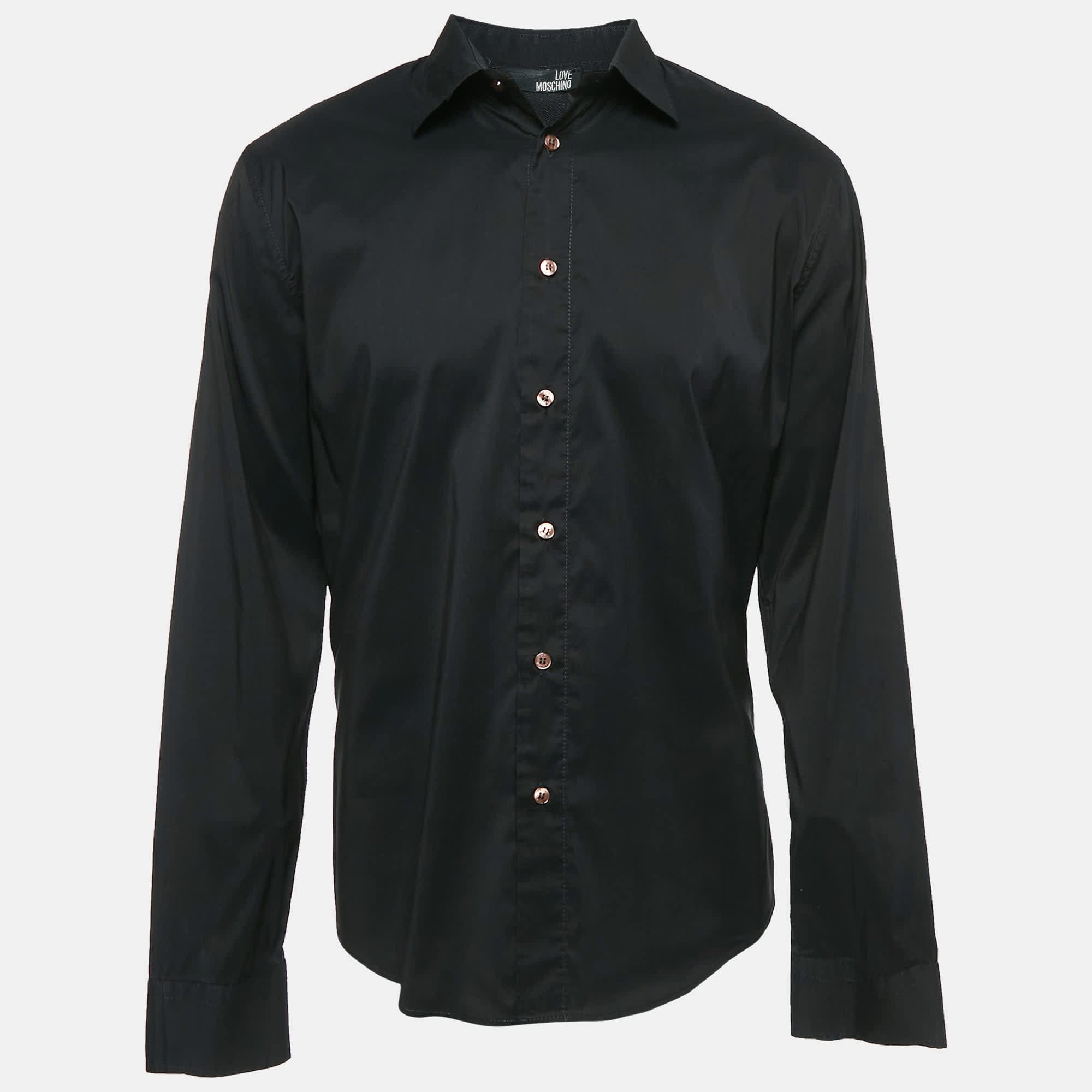 XXL Black Cotton Button Front Shirt Xxl