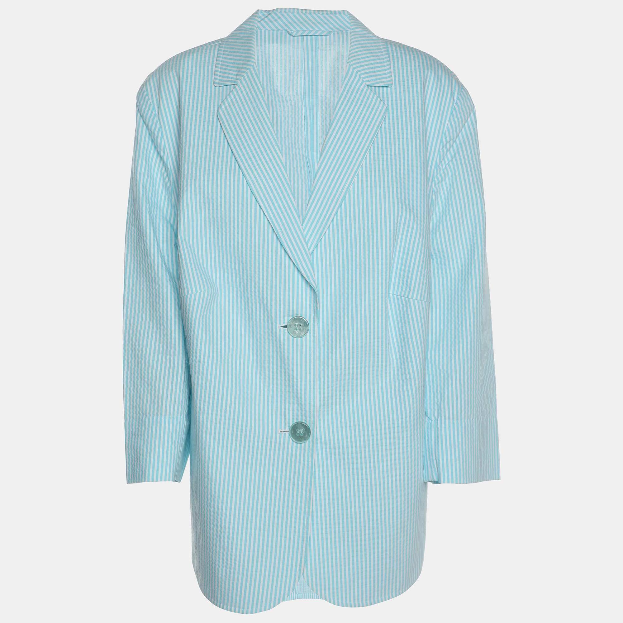 BLEND Basler Light Blue Stripe Cotton Blend Single Breasted Blazer