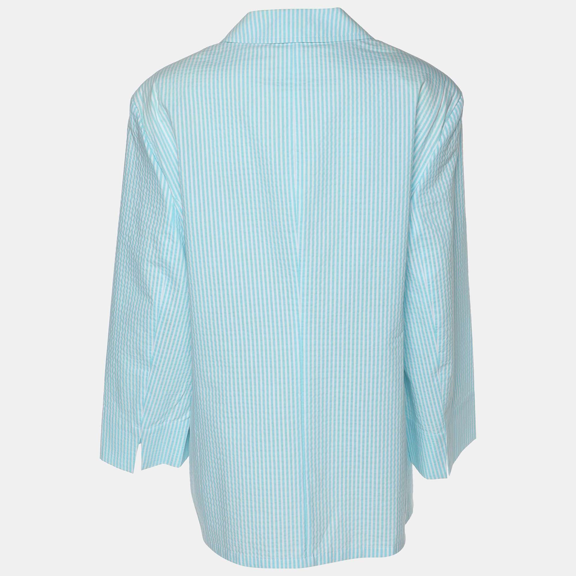 BLEND Basler Light Blue Stripe Cotton Blend Single Breasted Blazer