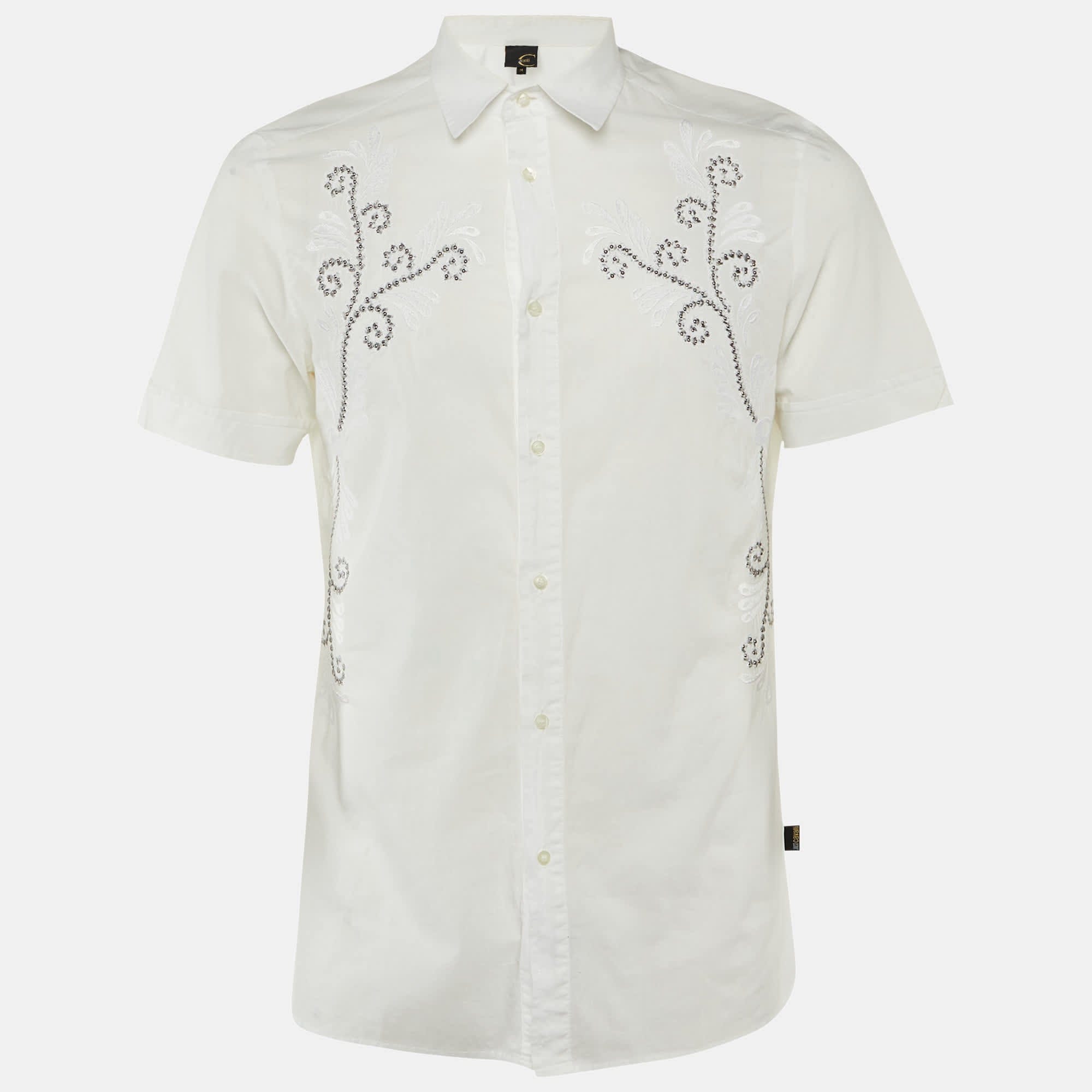 White Embroidered Cotton Slim Fit Shirt