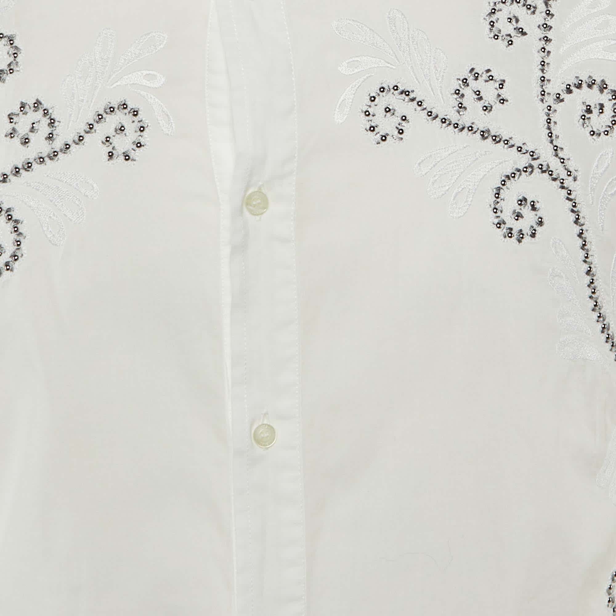 White Embroidered Cotton Slim Fit Shirt