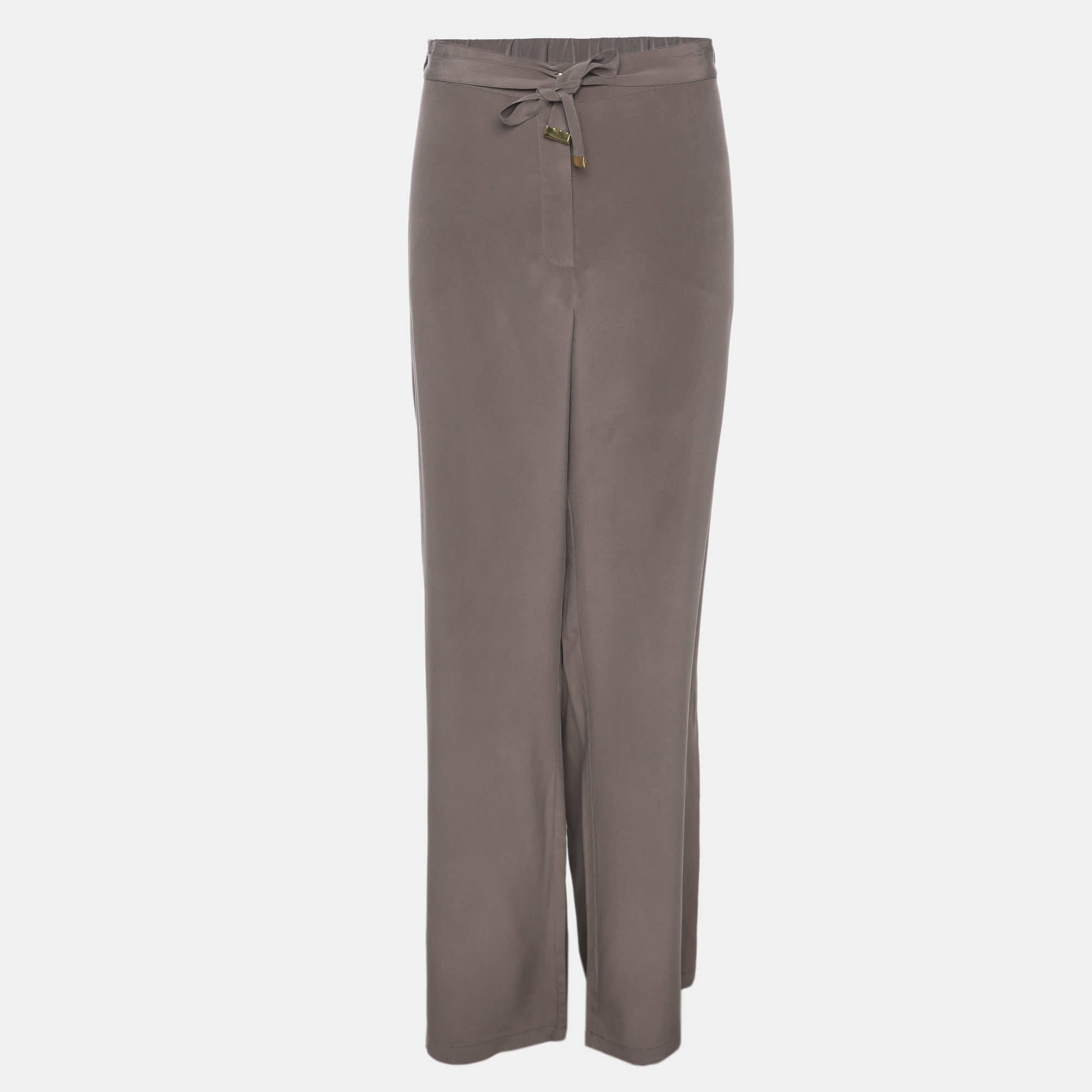 SILK Grey Silk Wide Leg Trouser