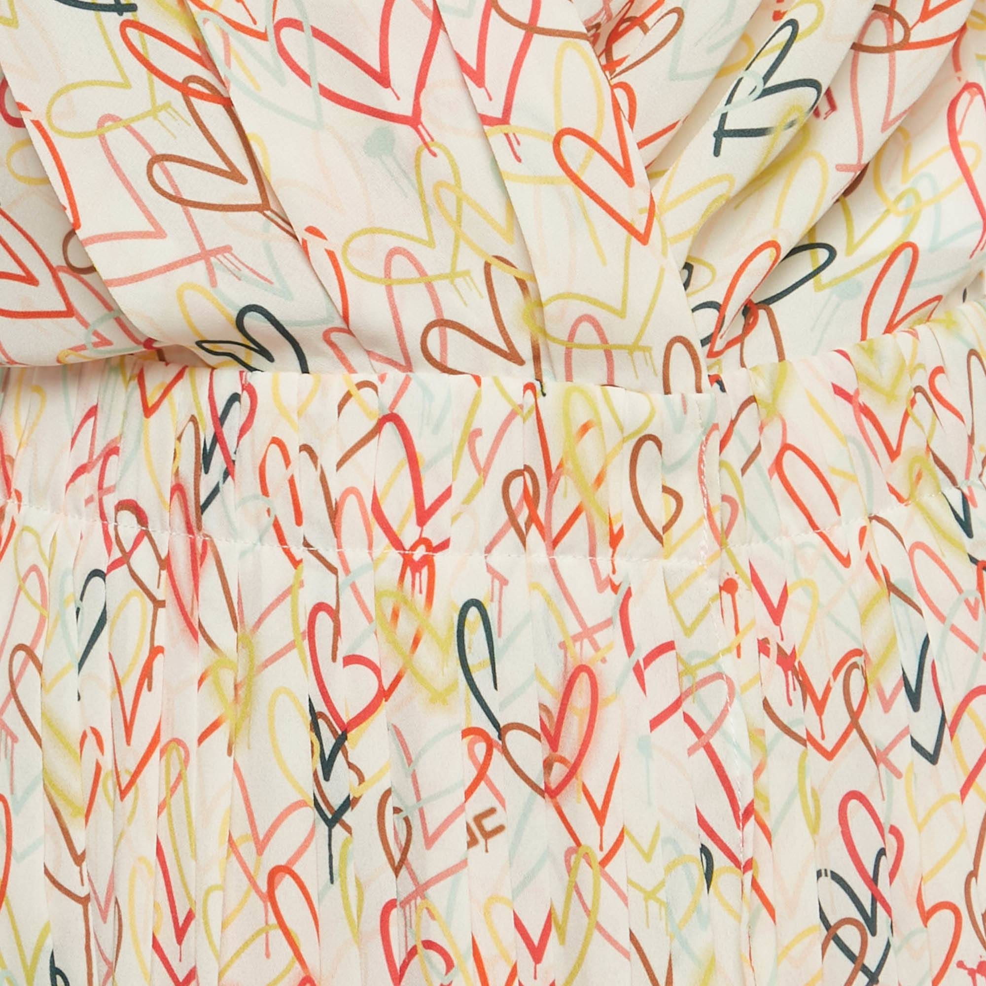 ONE Multicolor Heart Print Crepe One Shoulder Midi Dress