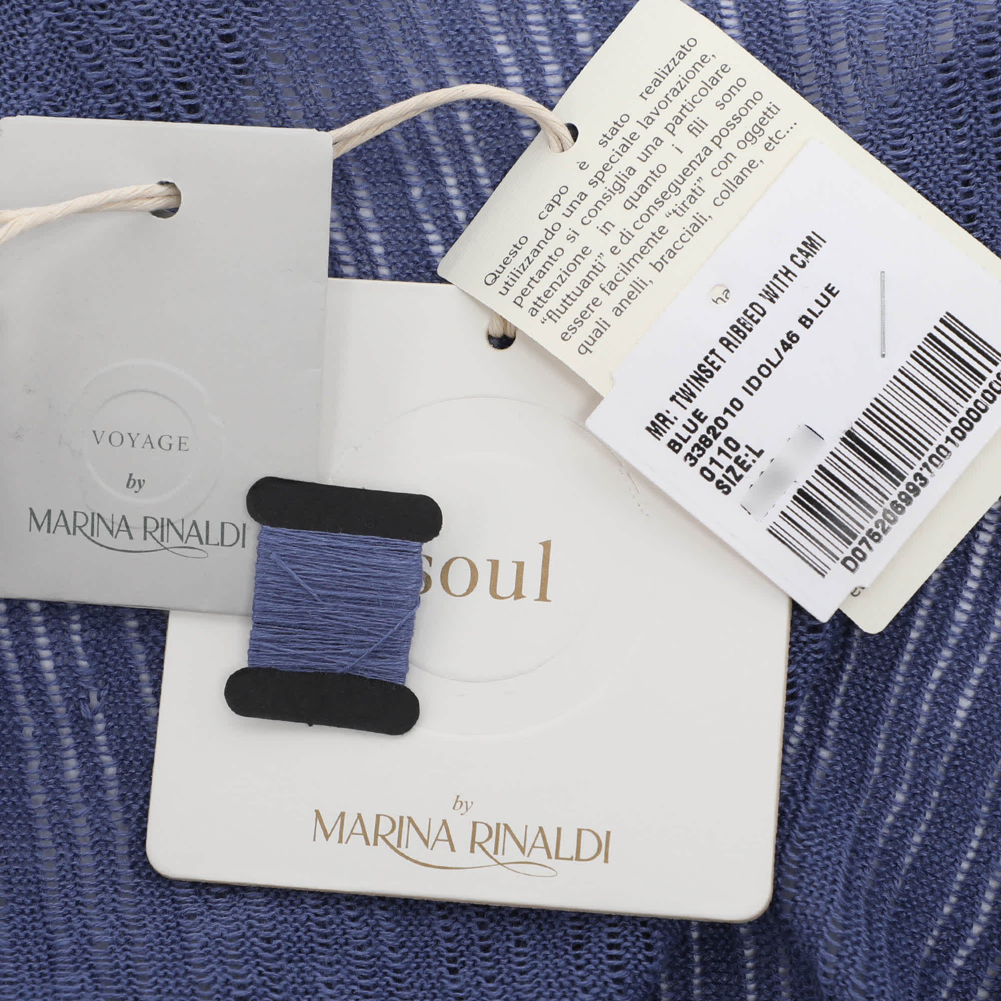 Marina Rinaldi Voyage By Marina Rinaldi Blue Linen Knit Belted Cardigan
